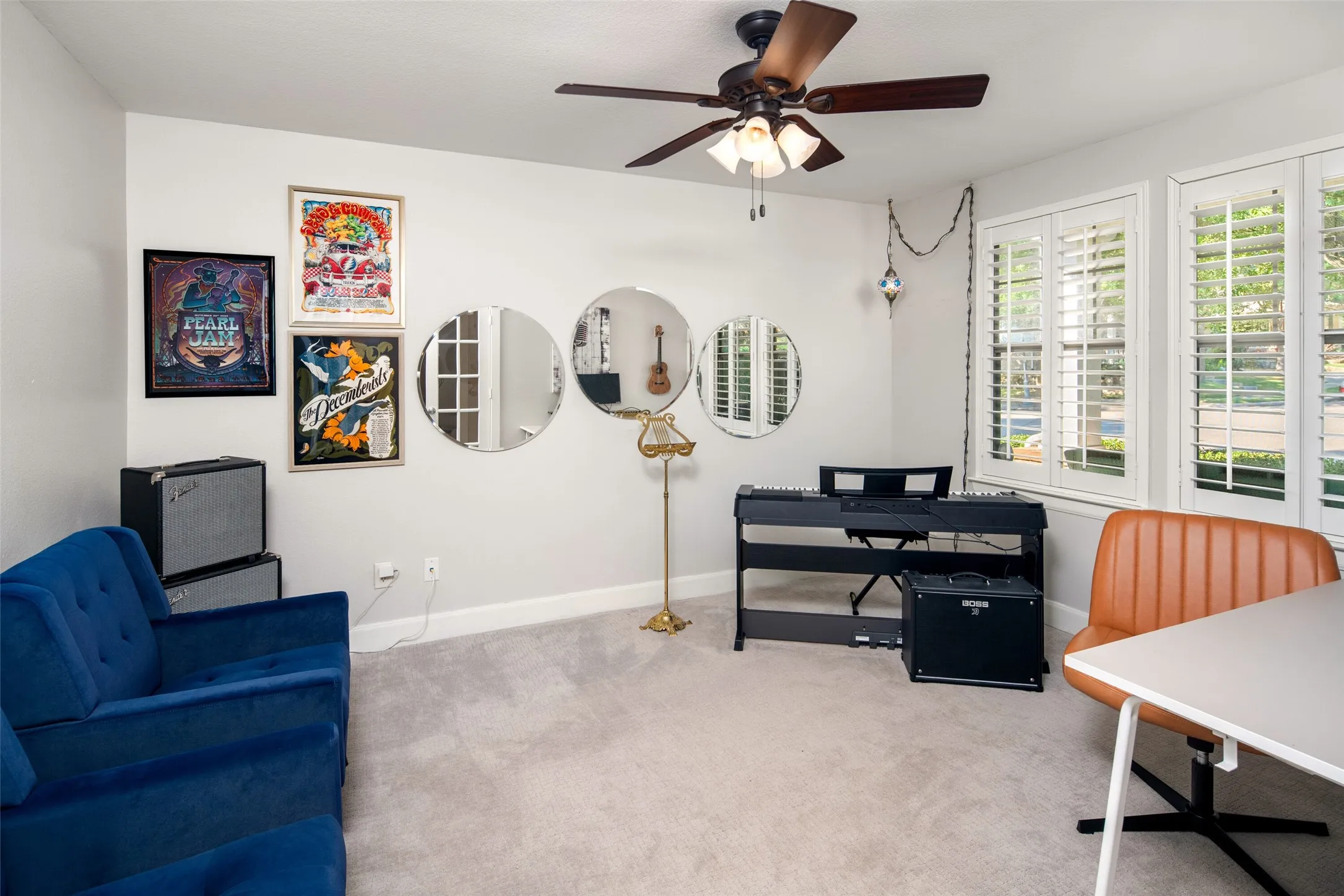First Floor Study at Entry with French doors! Currently used as a music room. Lovely views to the Front Yard.