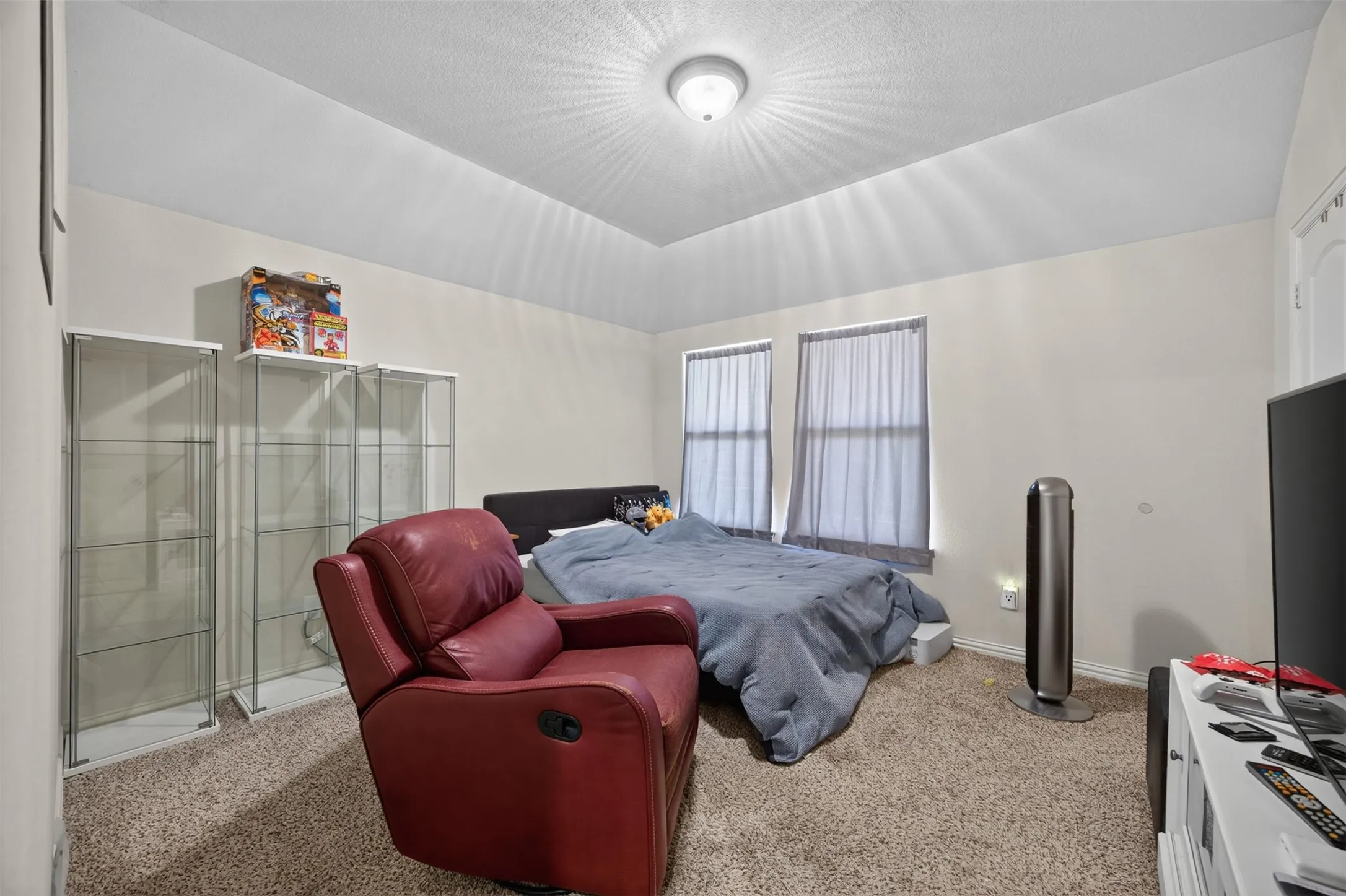 Vaulted ceiling with a flush-mount light fixture