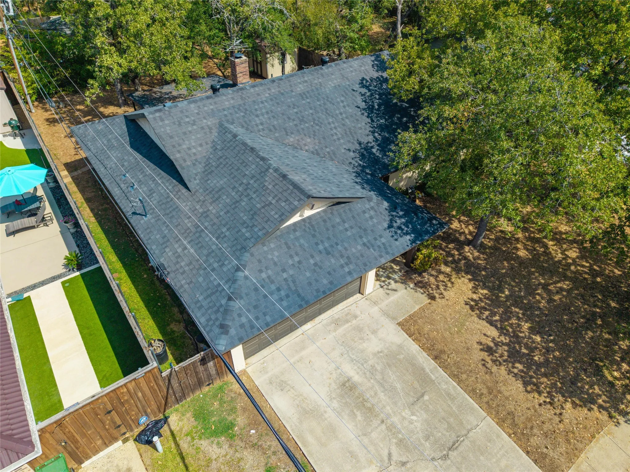 Asphalt shingle roof with multiple gables