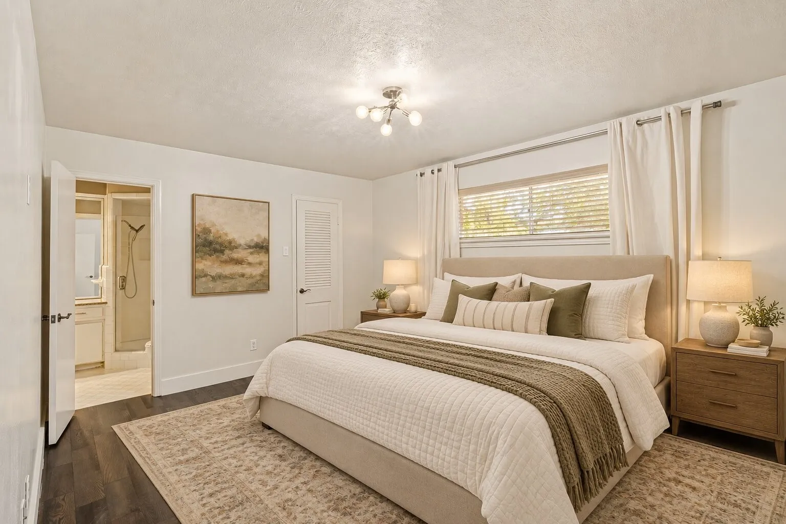 Bedroom has been staged to show potential.