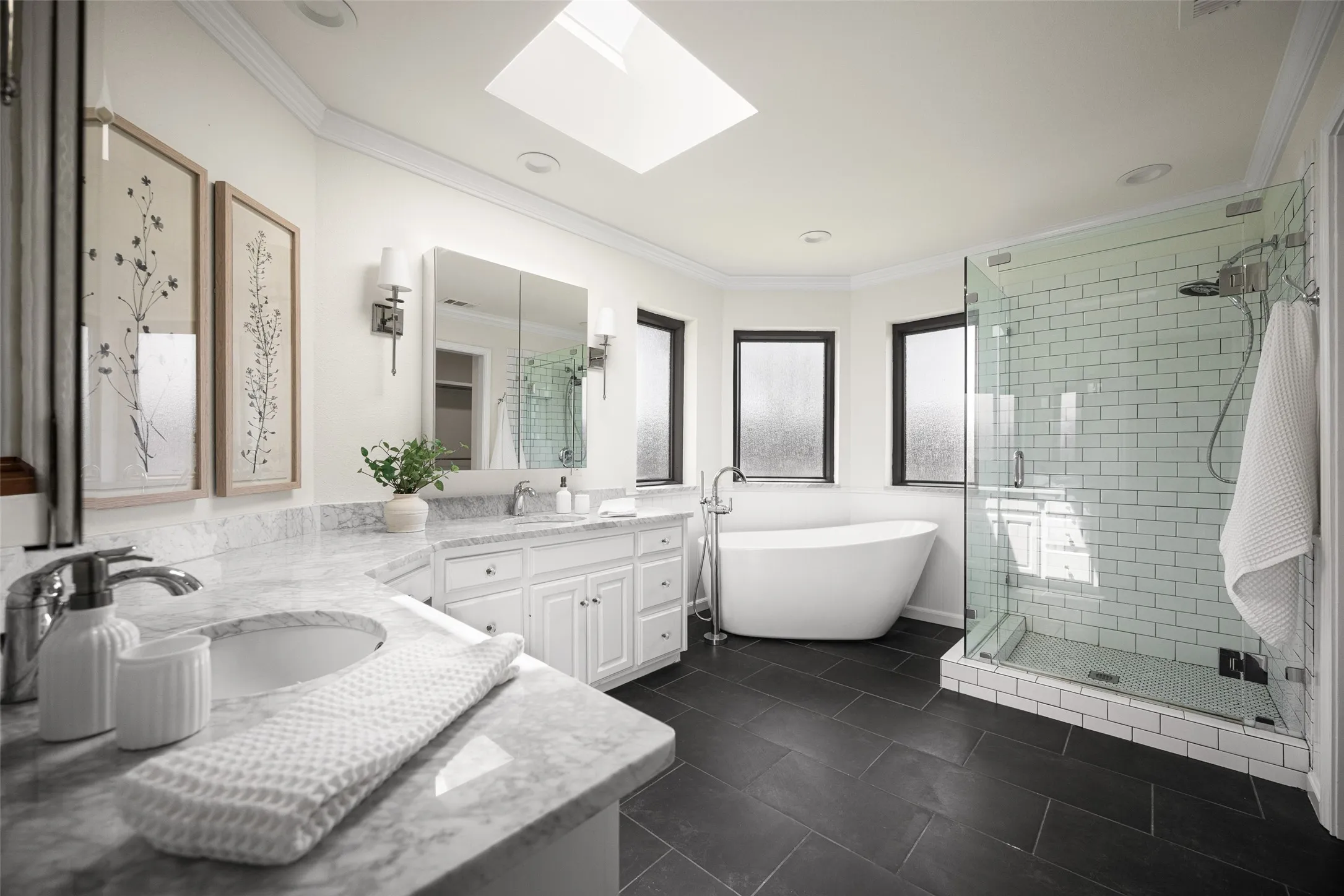 Bathroom with glass-enclosed shower