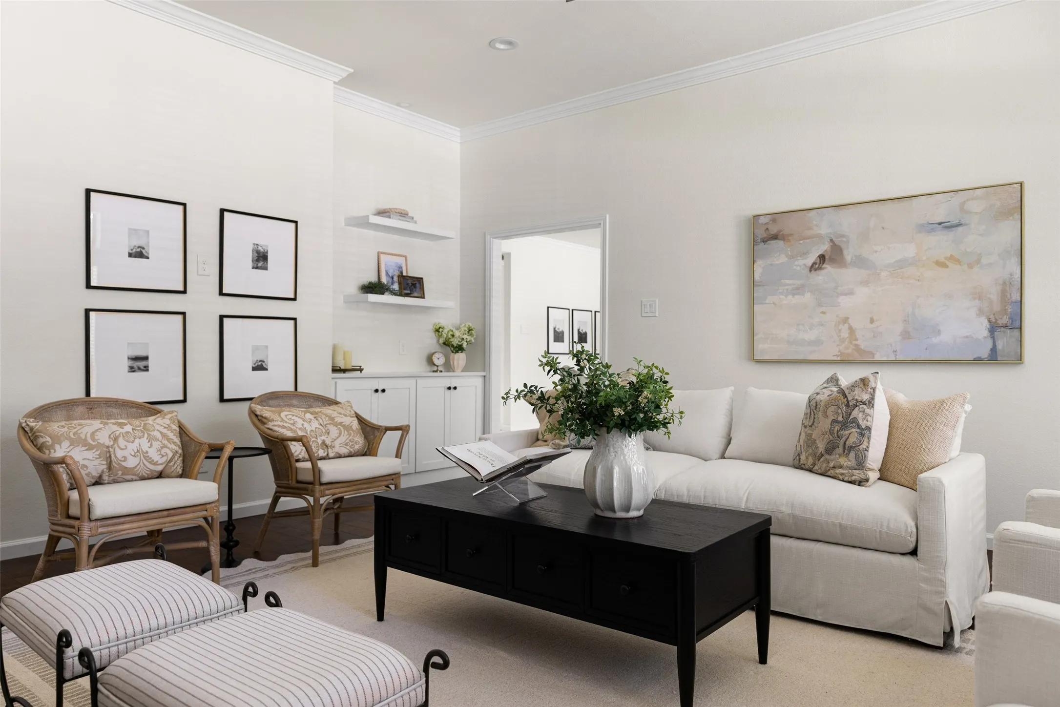 Living room with built-in shelving