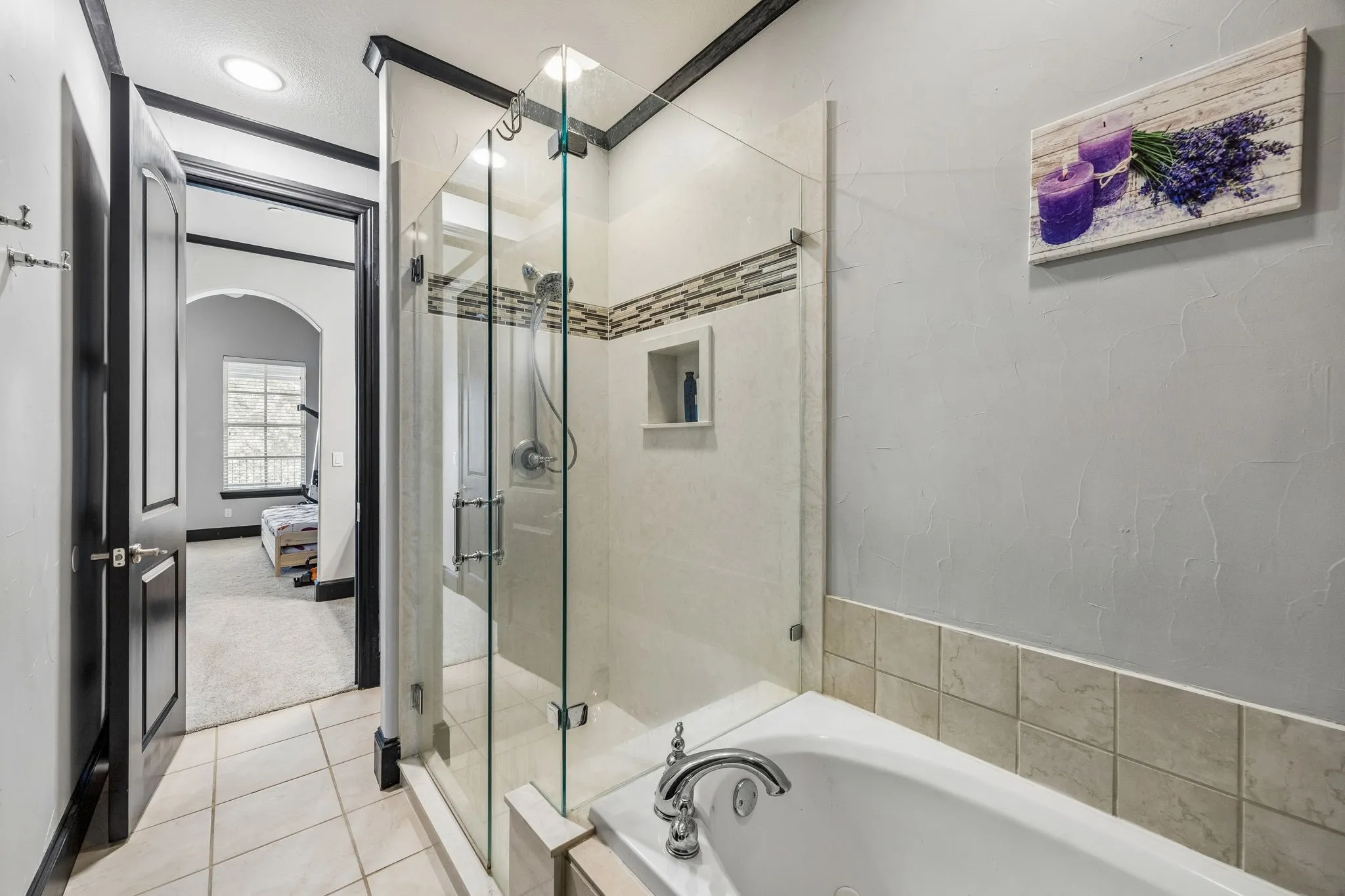 Jack-n-Jill bath upstairs with separate shower and tub