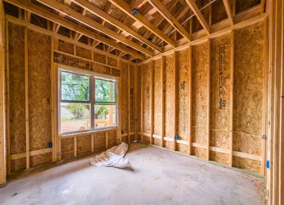 New construction framing and sheathing with an installed window