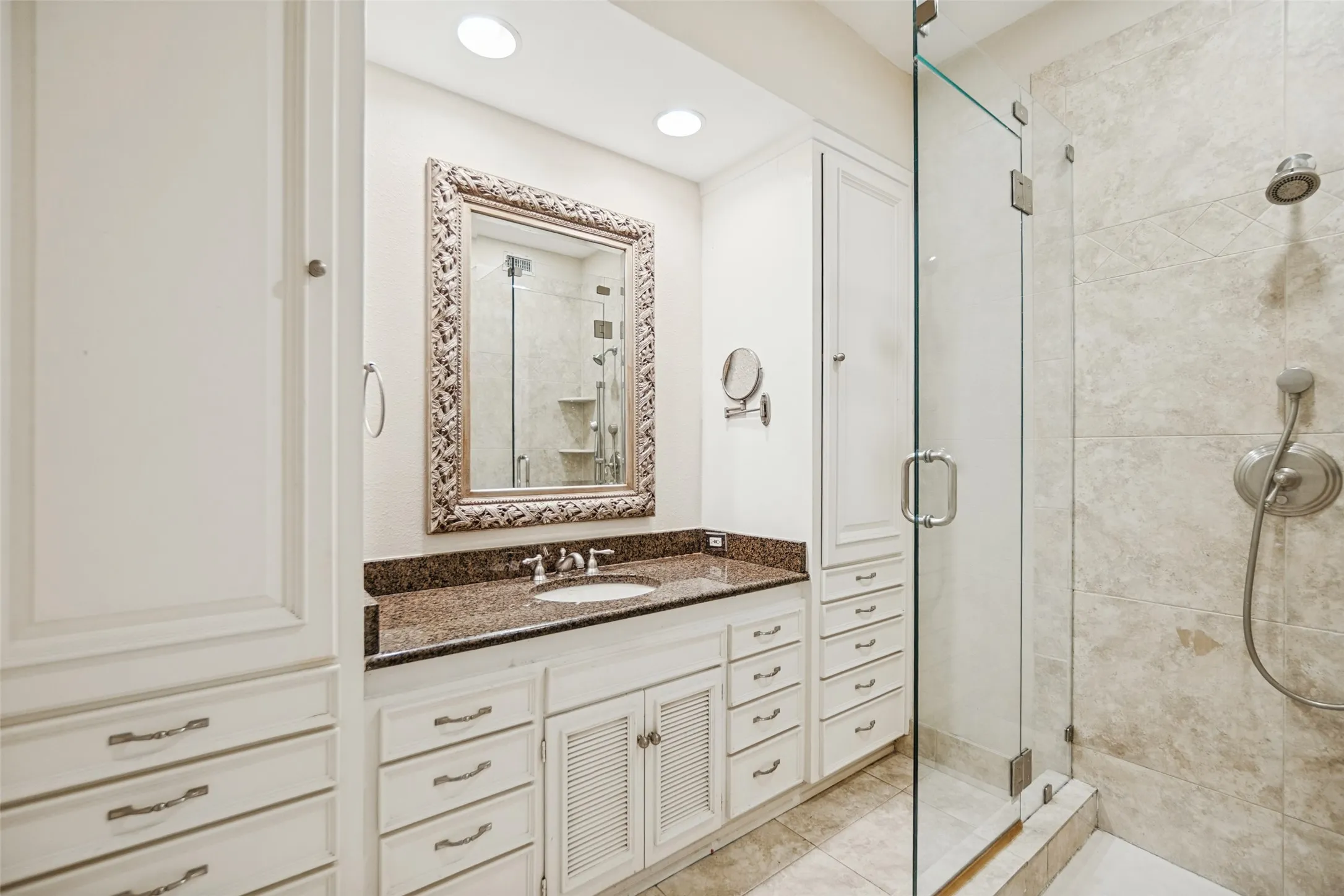 White cabinetry with ample storage