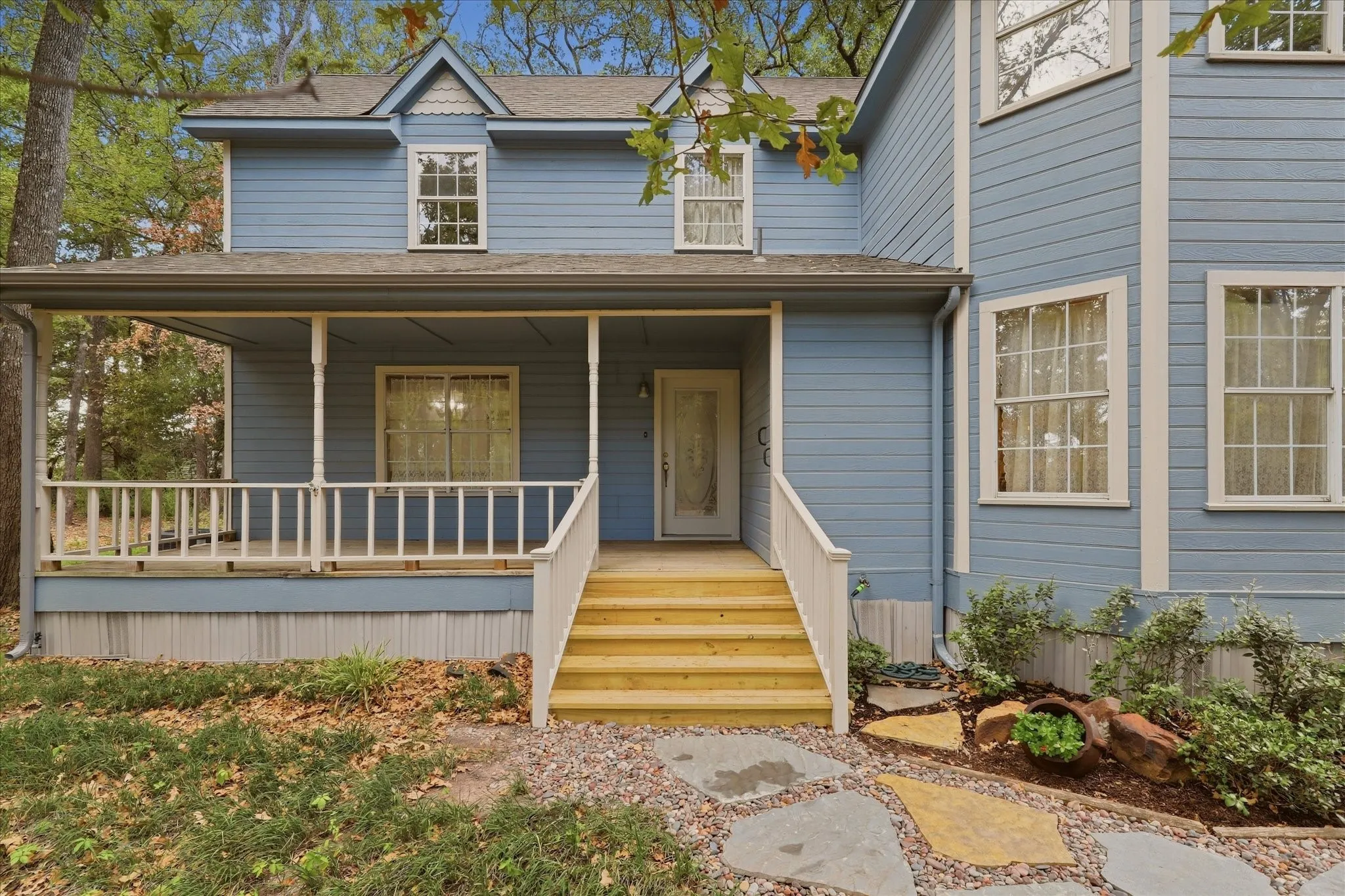 Brand new wooden steps and large patio. BYO coffee mugs!