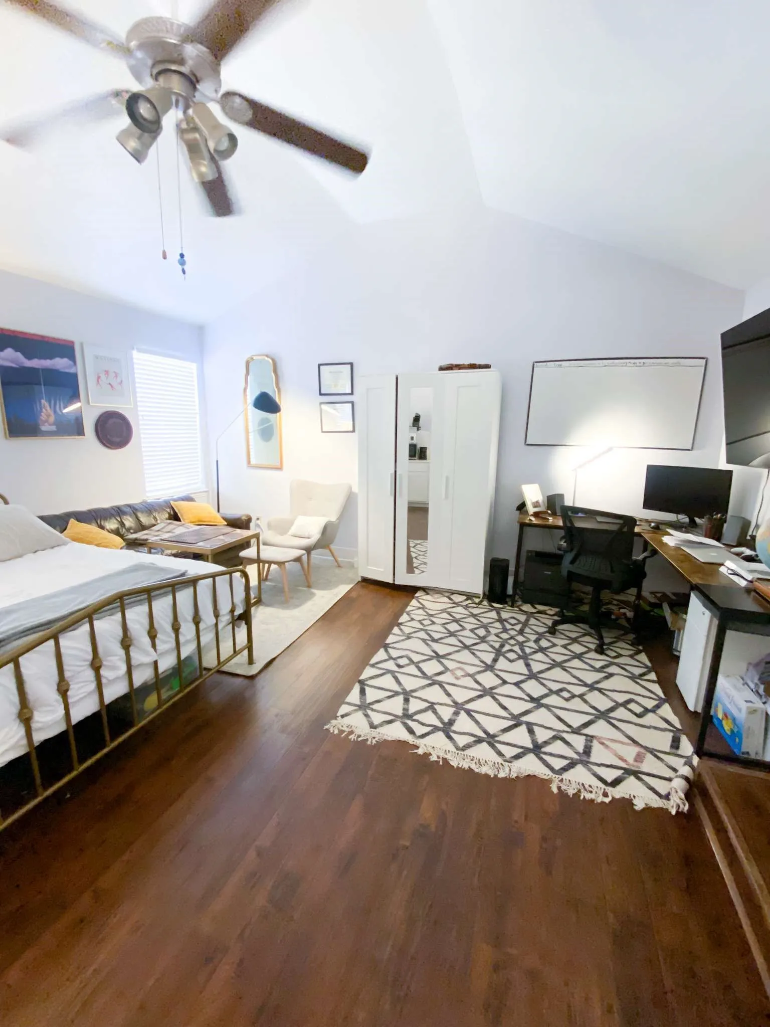 Sleep, relax, and work all in one open, light filled room.