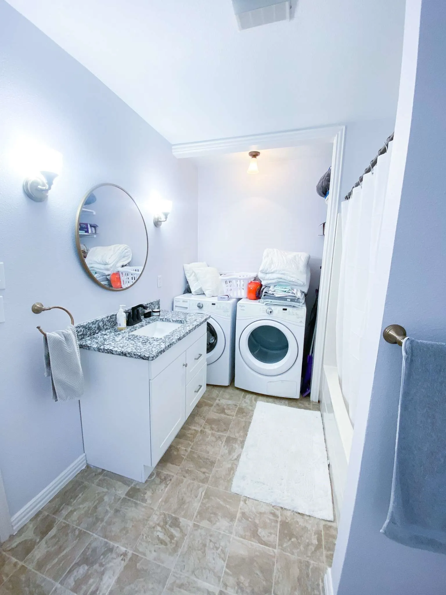 No more trips to the laundromat, with a full washer and dryer right inside the bathroom.