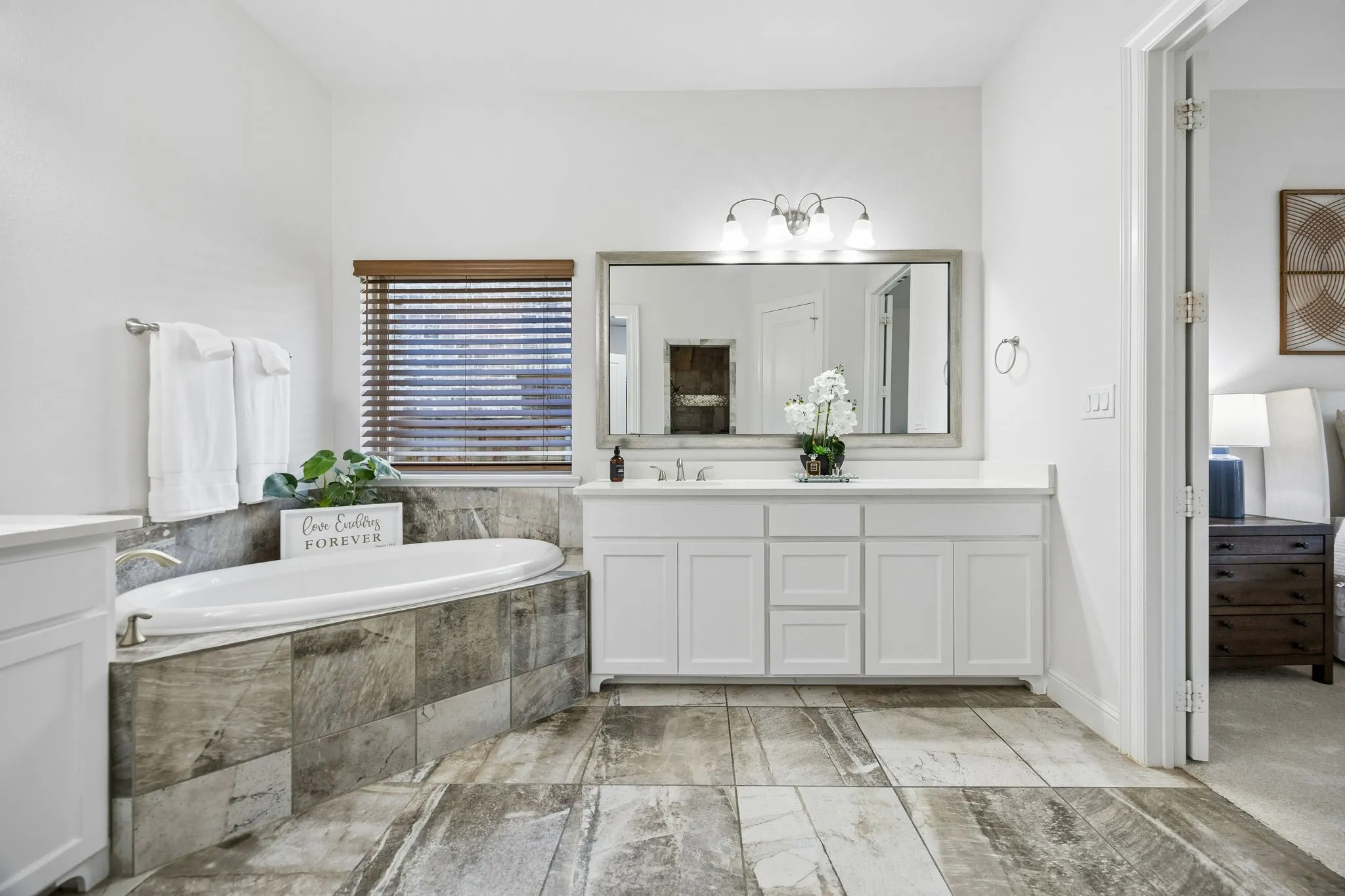 Primary bath garden tub/ separate vanities