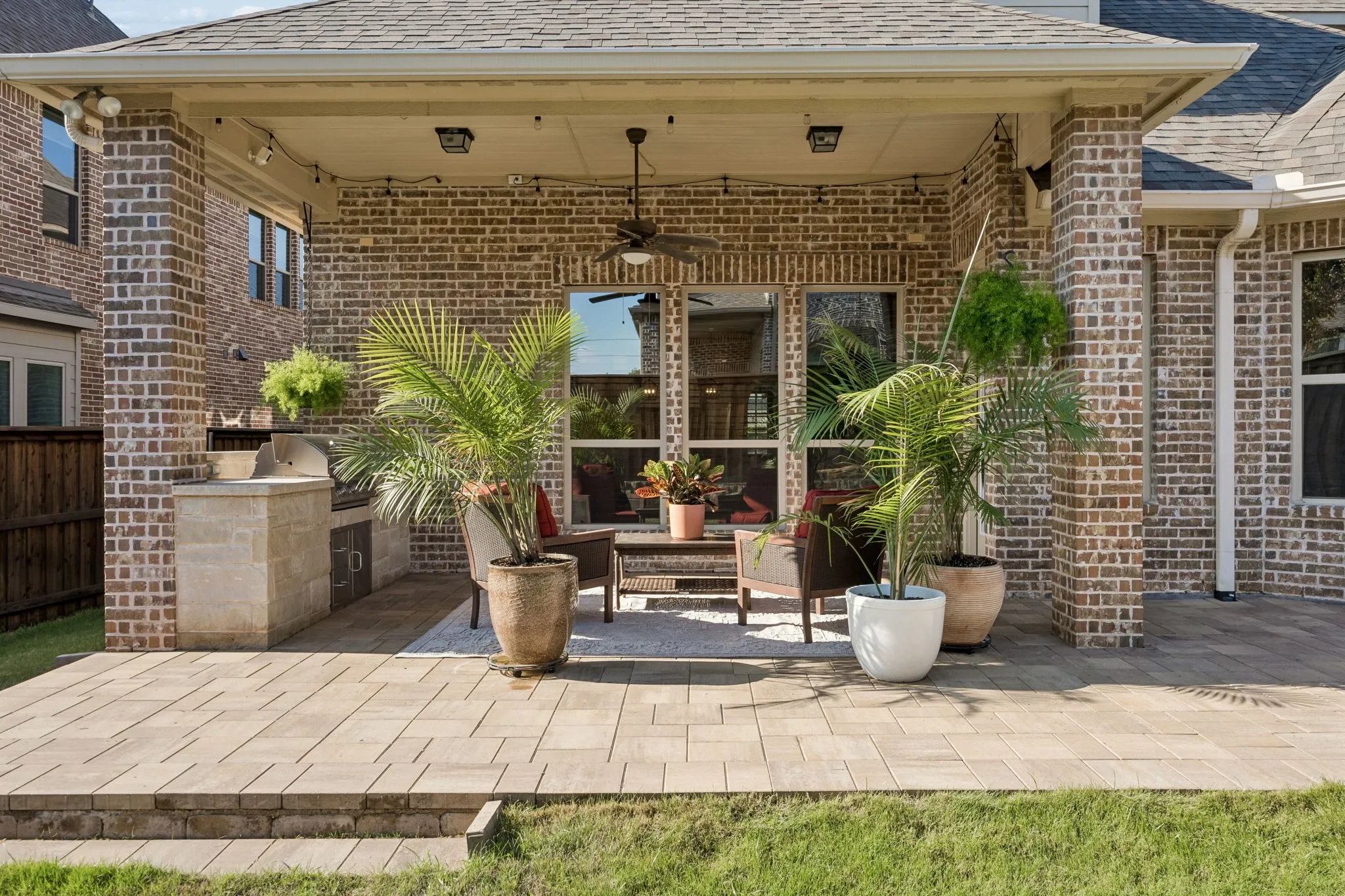 Covered patio/ looking into Living area