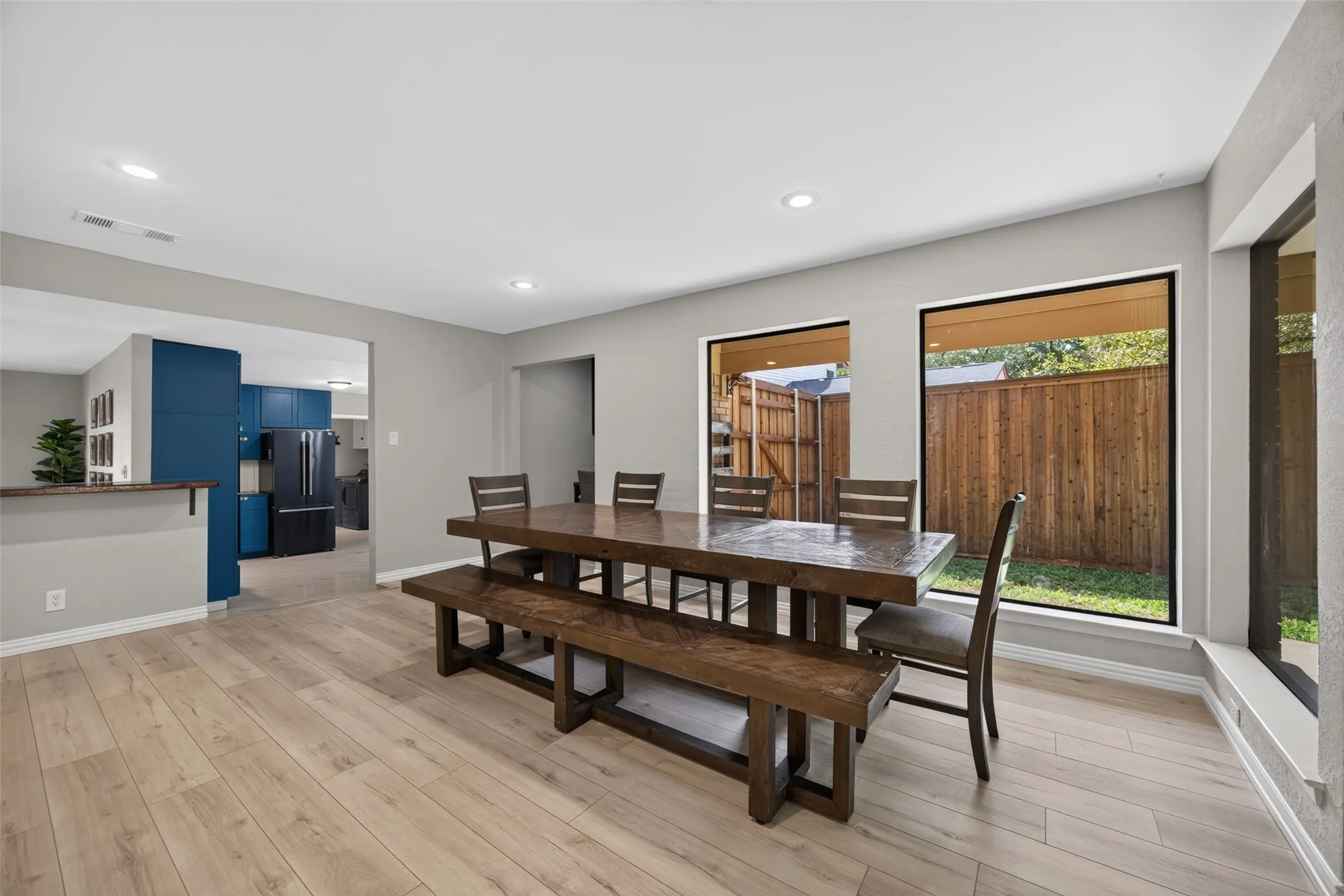 Dining room with view into the kitchen