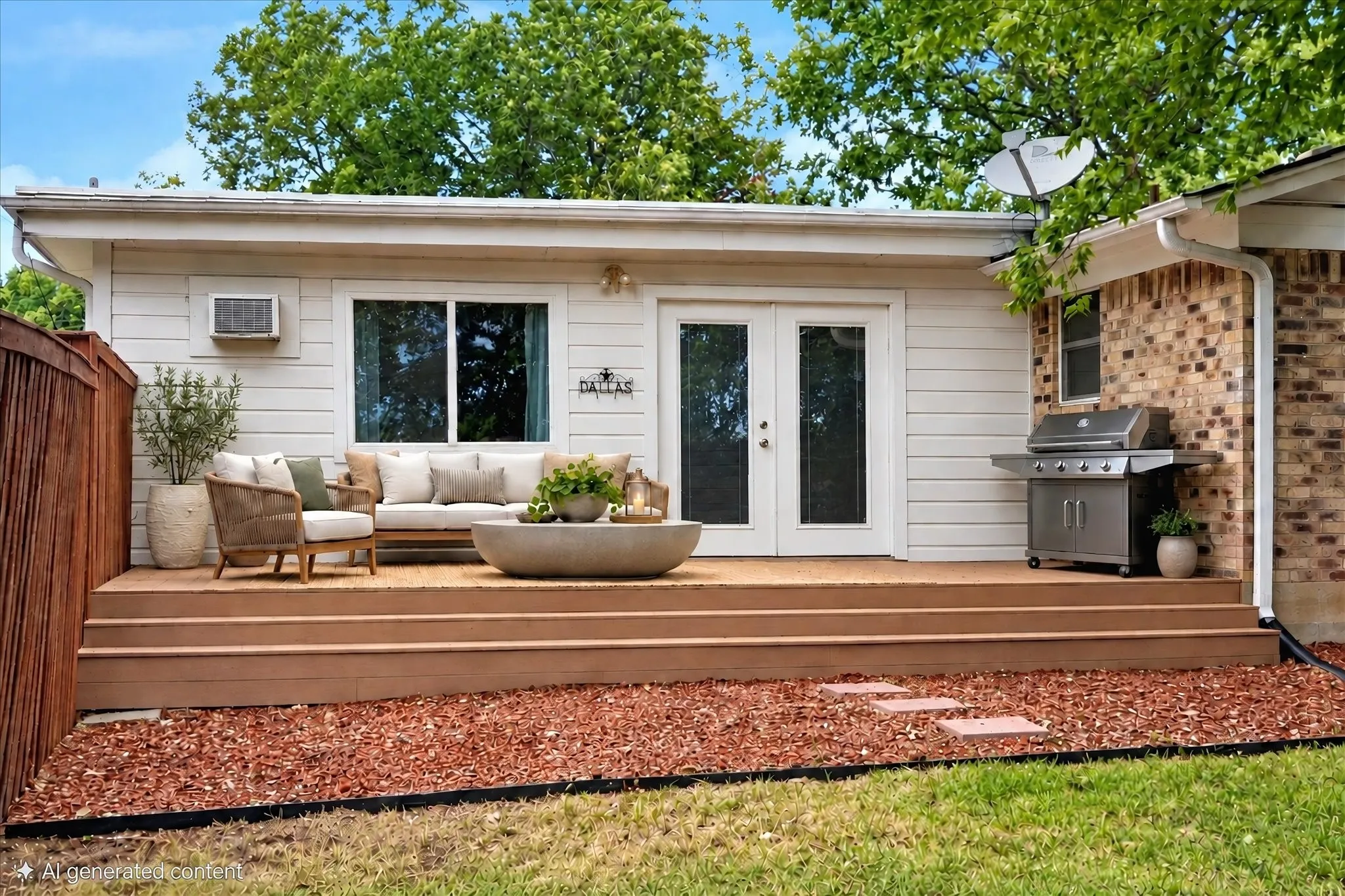 Enjoy the serene, grassed backyard with mature trees from the open deck surrounded by a cedar privacy fence.(Vitrually staged photo)