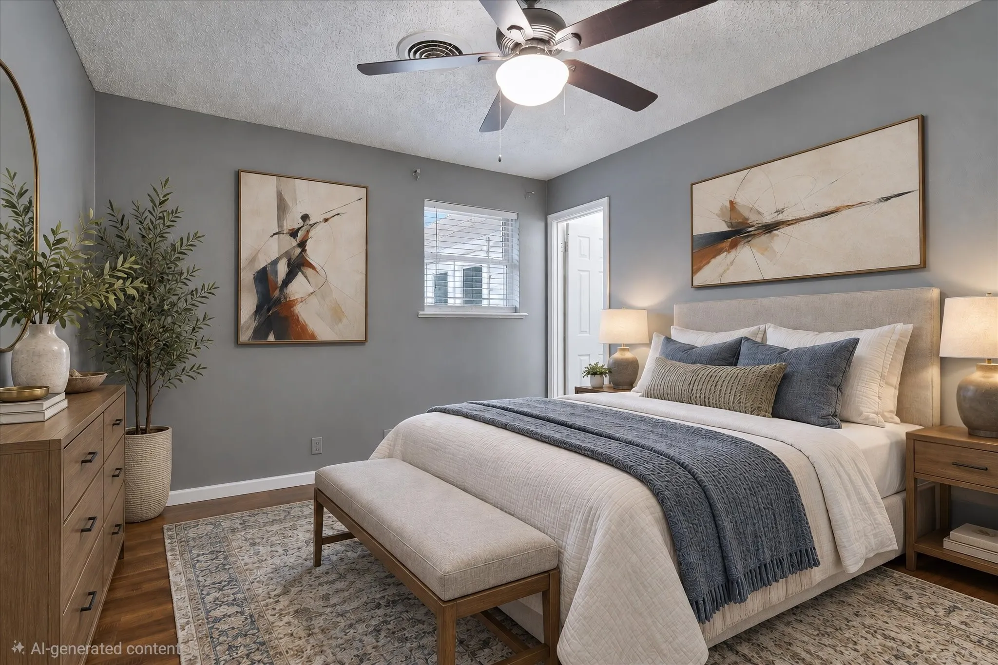 Primary bedroom with ensuite bath. (Virtually staged photo)