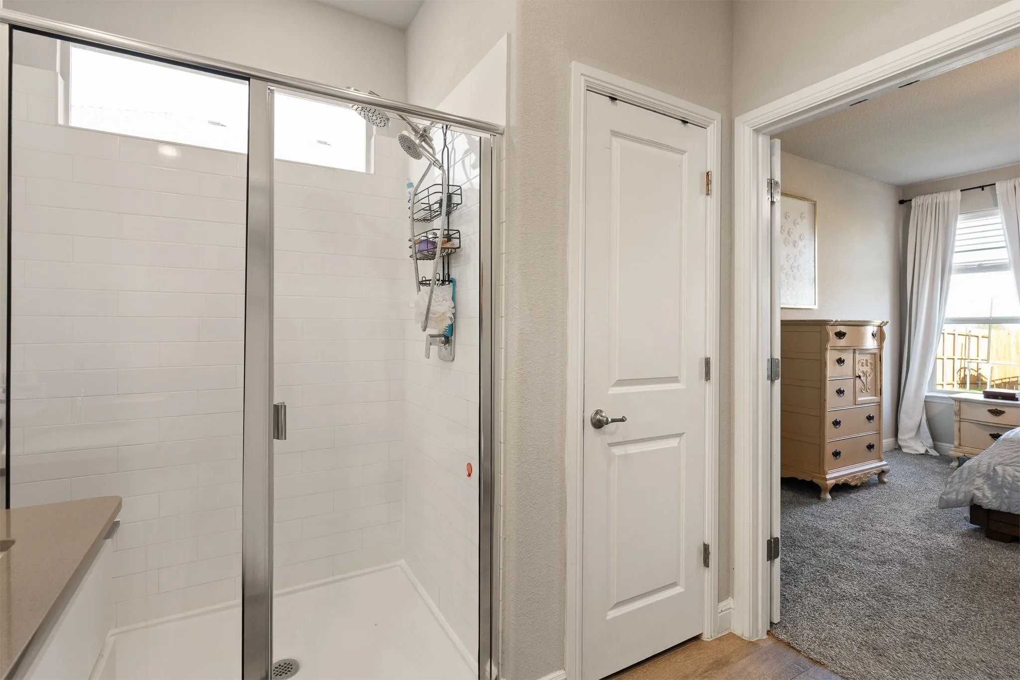 Large shower and large linen closet