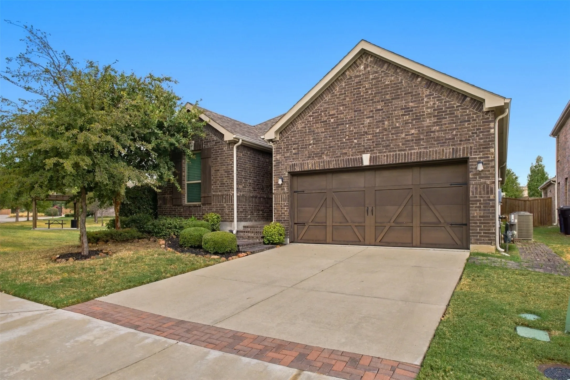 Brick exterior with gabled roofline