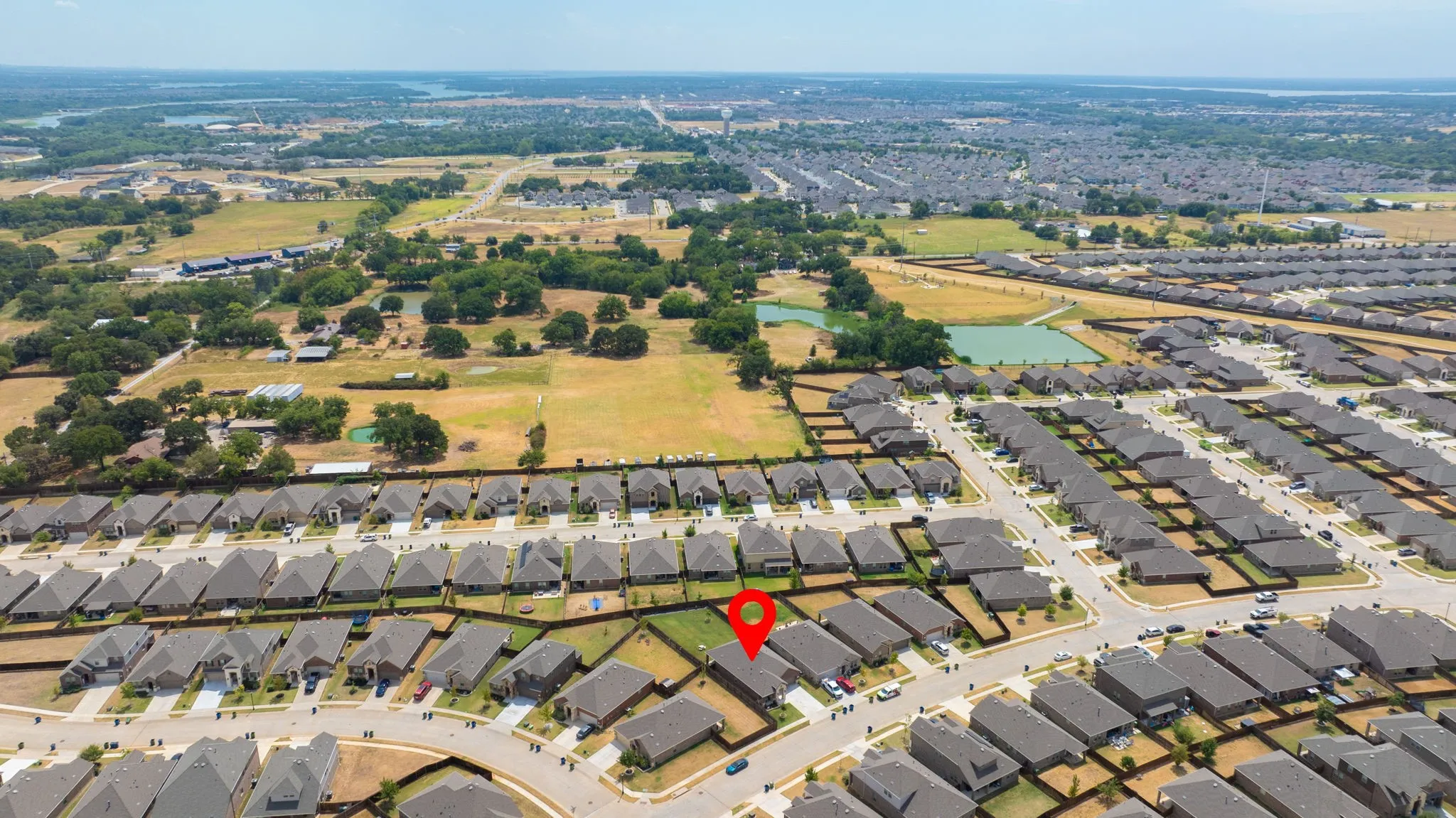 Aerial perspective showcasing an expansive residential development