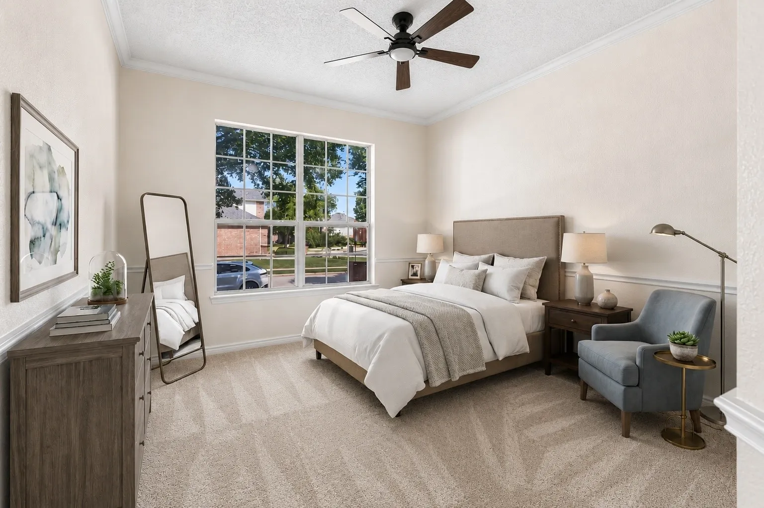 Second bedroom on the first floor provides a flexible space for guests, with a full bath nearby. *Virtually Staged*