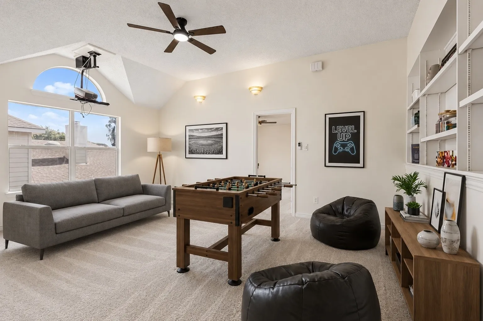 Spacious upstairs game room creates a flexible second living area for movies, gaming, hobbies or relaxation. *Virtually Staged*