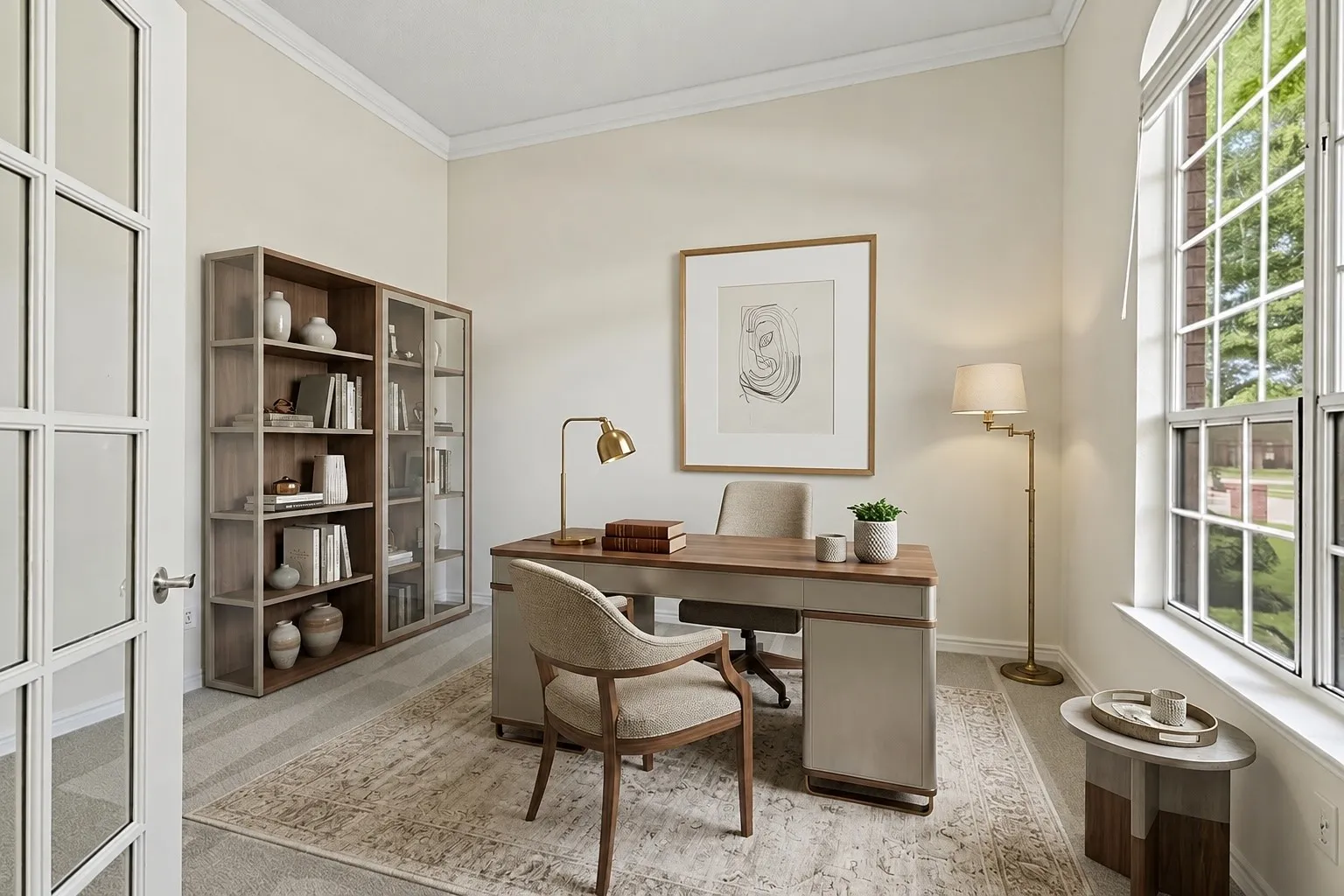 Dedicated home office on the first floor offers a private, light-filled workspace separate from the main living areas. *Virtually Staged*