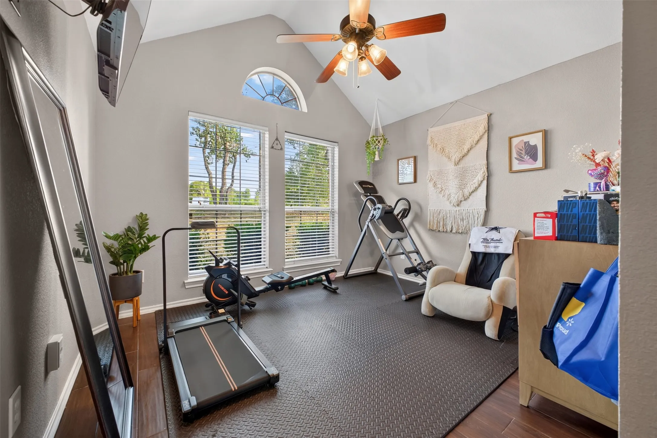 Bedroom #2 currently being used as a gym.
