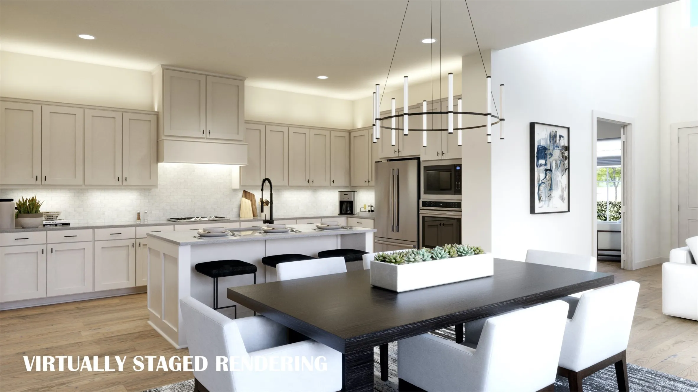 Space, storage and style...this dream kitchen has it all!  VIRTUALLY STAGED RENDERING