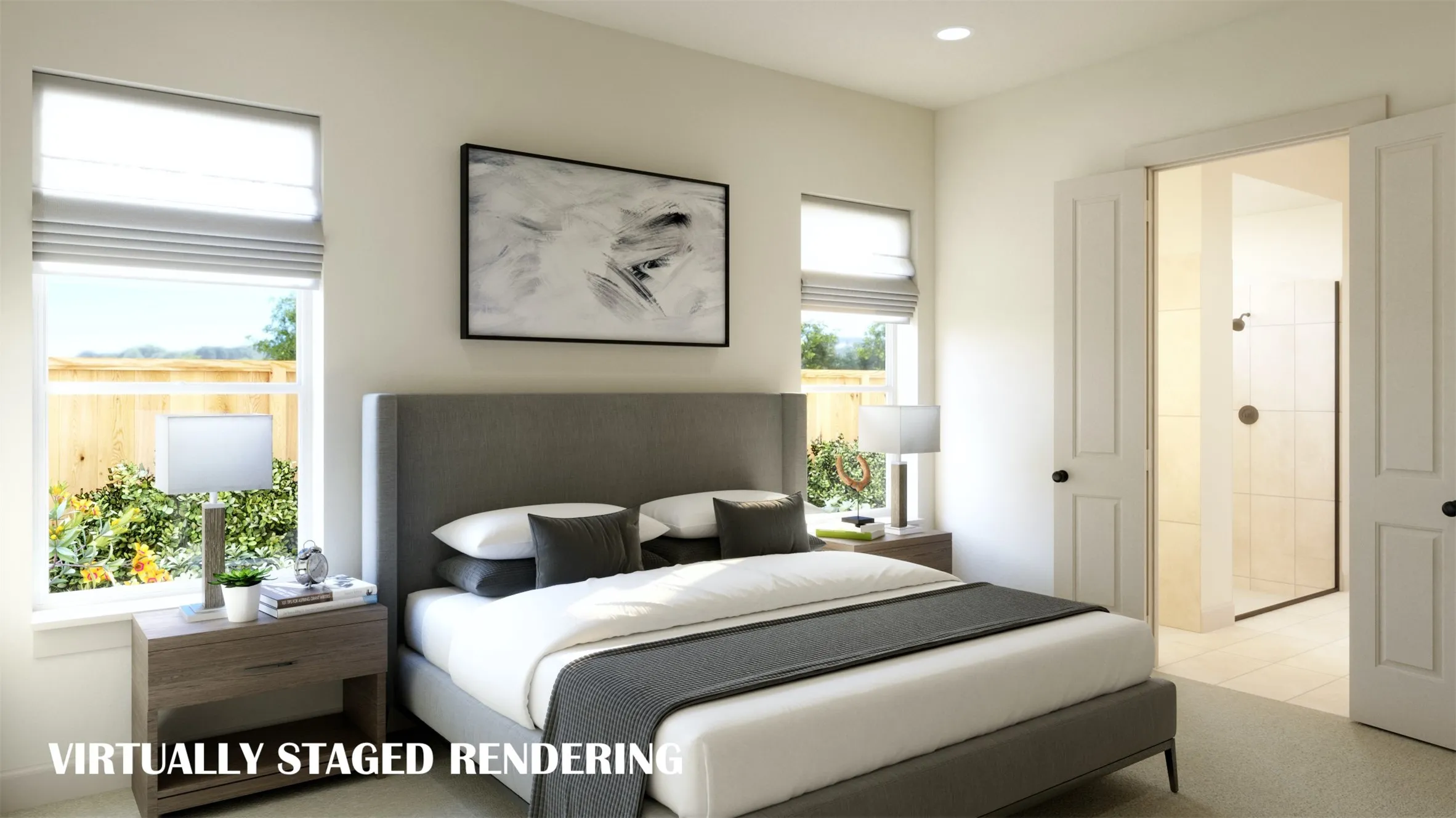 The owner's suite in our new Valente floor plan is the peaceful retreat you have been searching for!  VIRTUALLY STAGED RENDERING