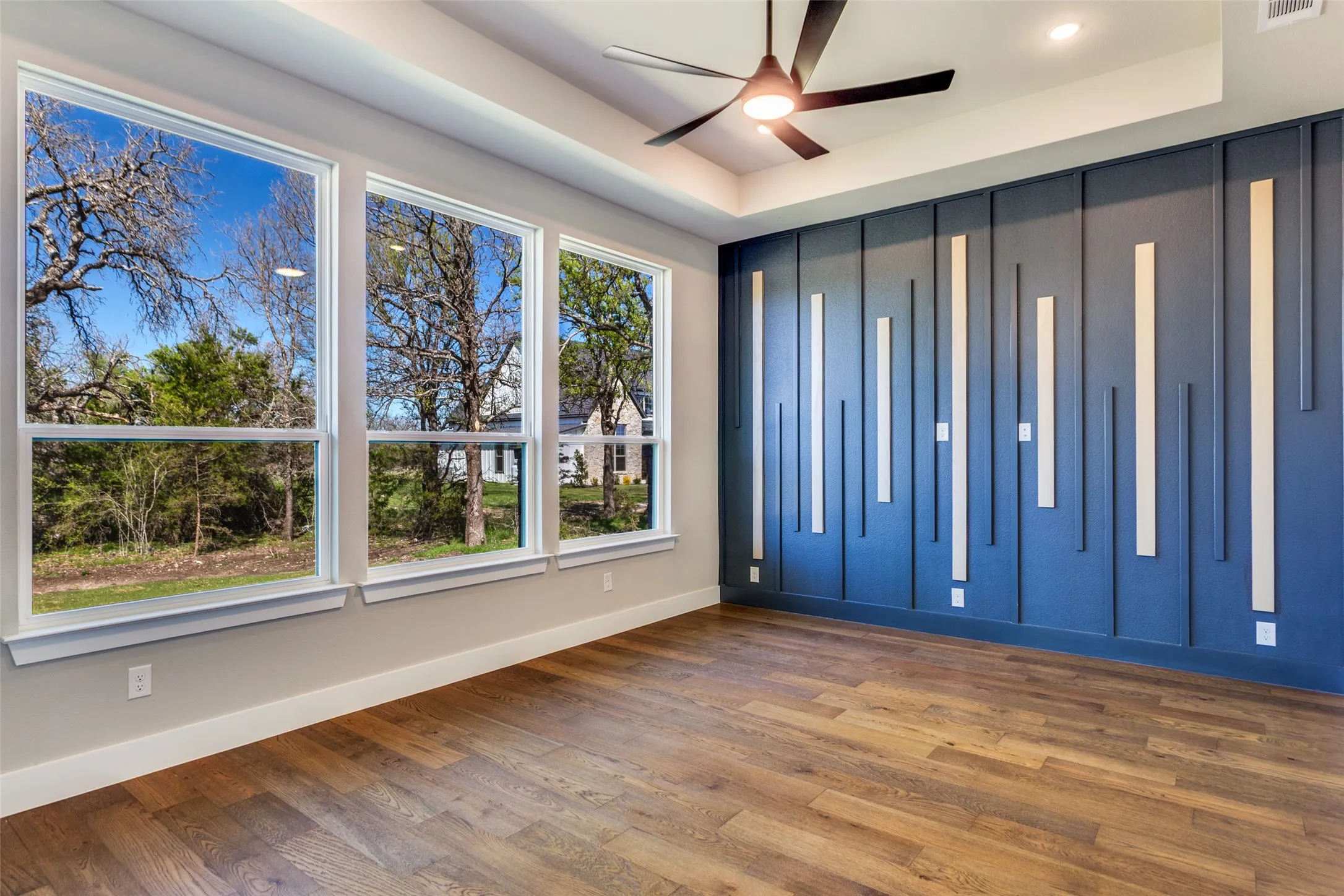 Accent wall with geometric paneling