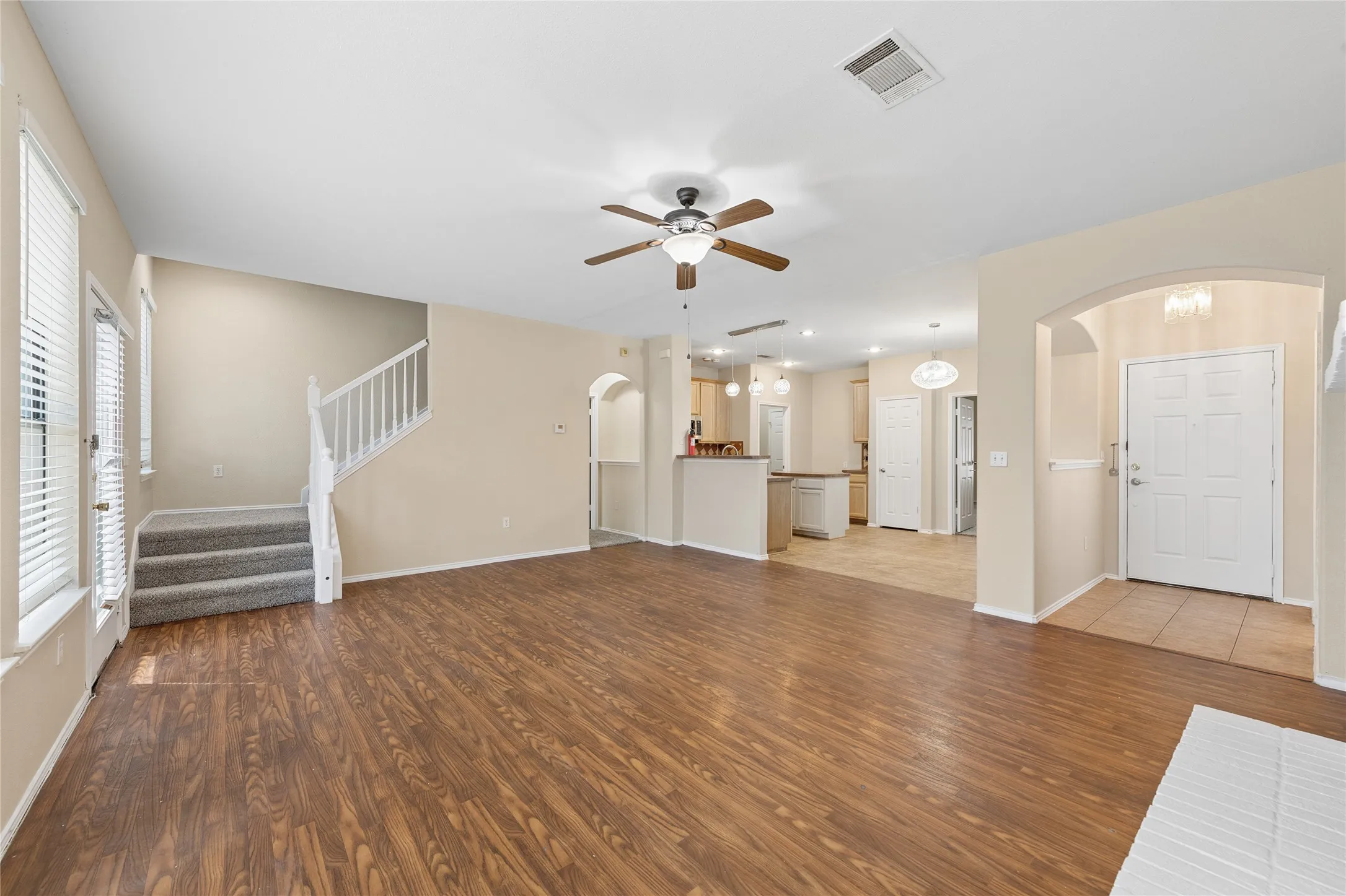 Wood-finish flooring throughout the main living area