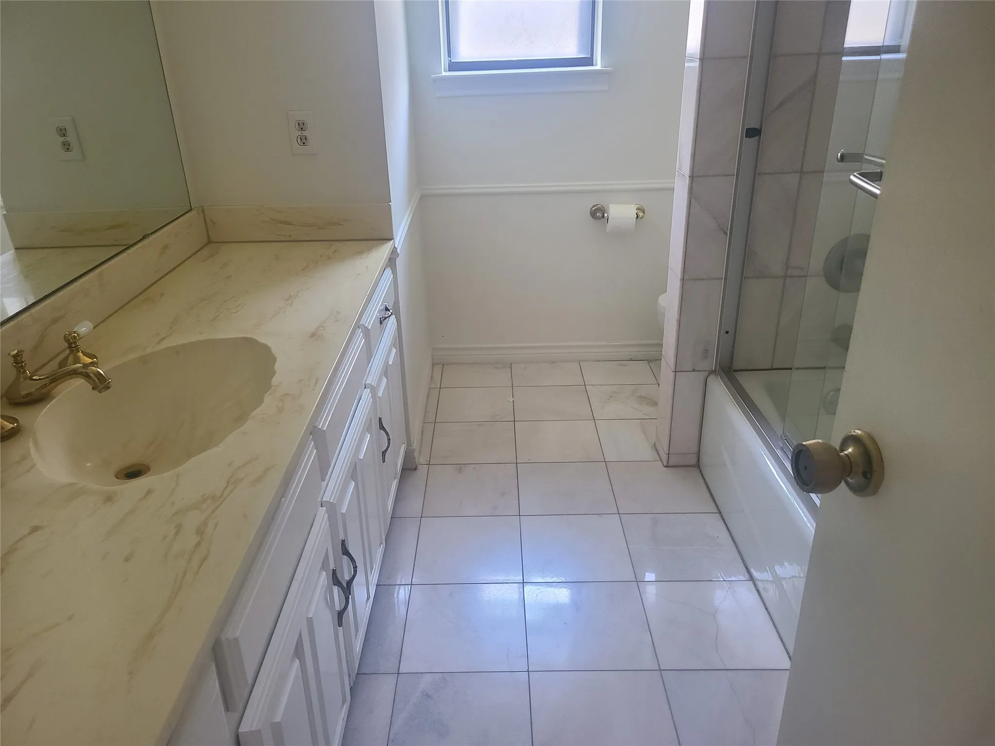 Bathroom with sliding shower door