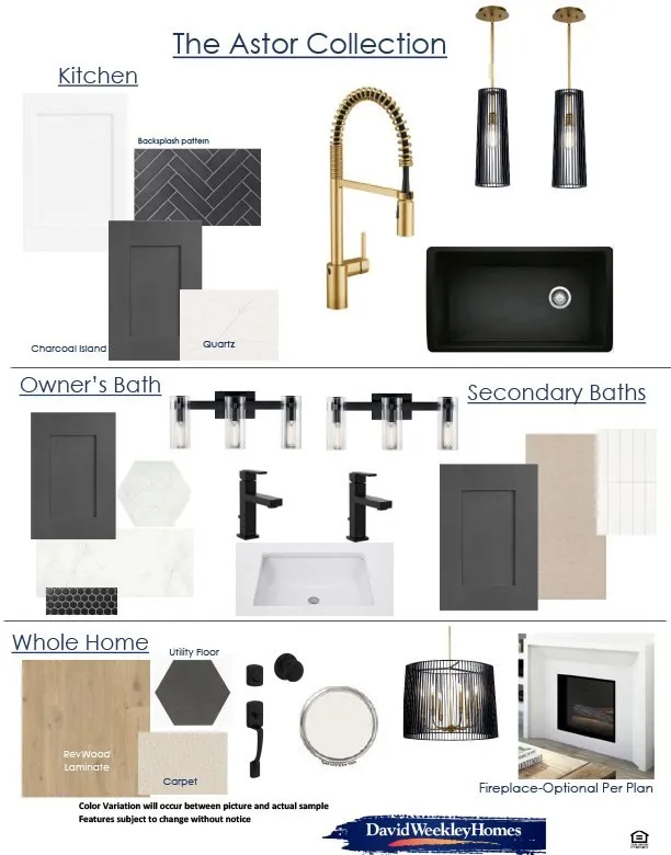 Design Selection Sheet. Detailing interior finish options for the property, including kitchen, baths, and whole home elements