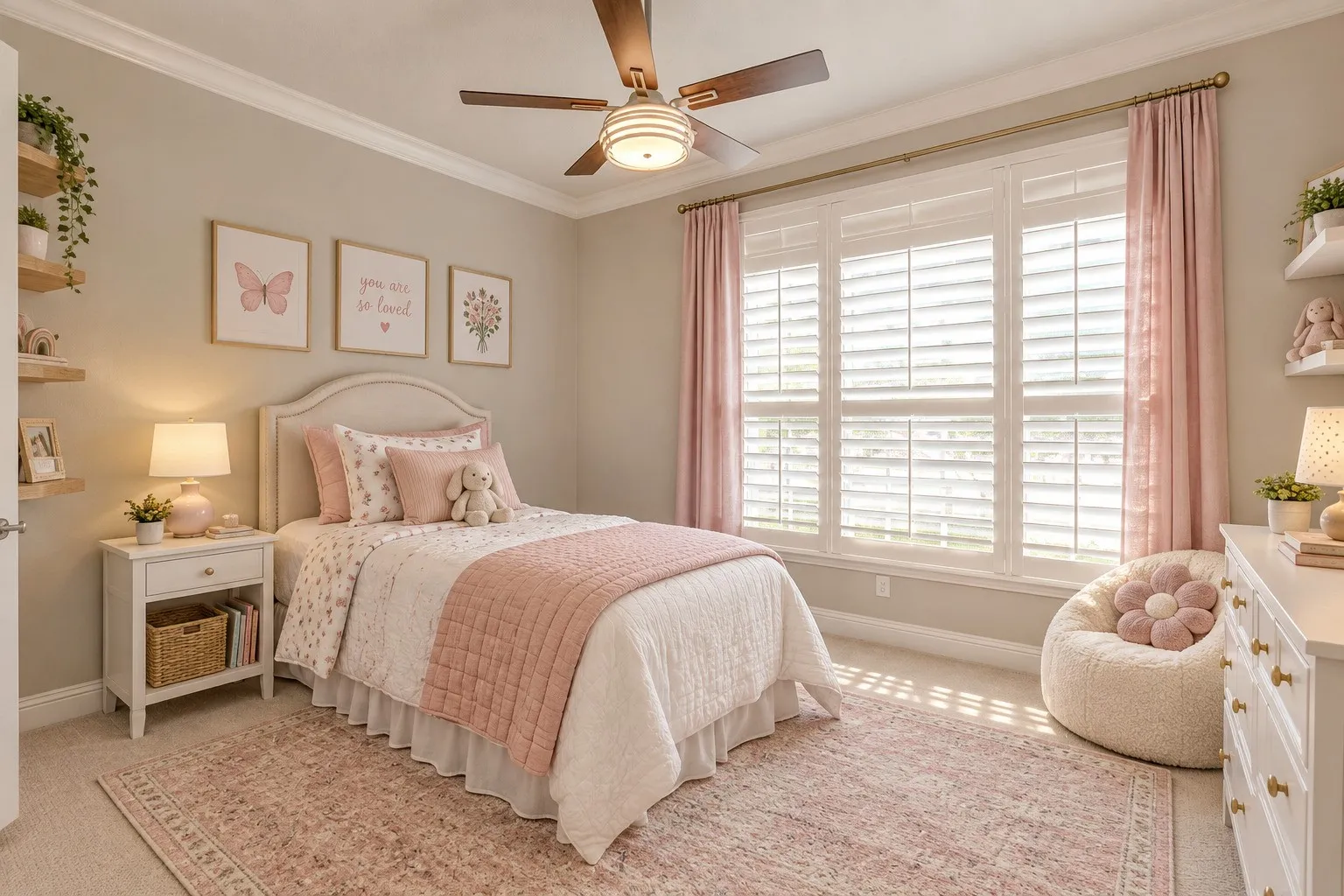 Spacious secondary bedroom with plantation shutters, large closet and en suite bathroom.