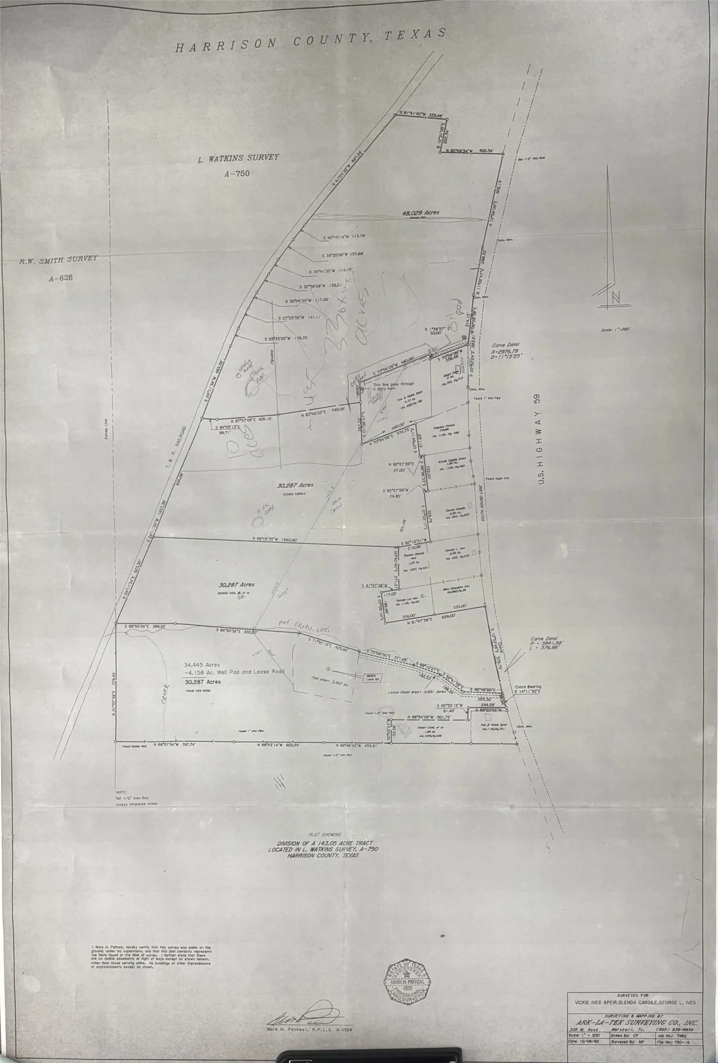 Survey Plat. Displaying land division and property boundaries within Harrison County, Texas