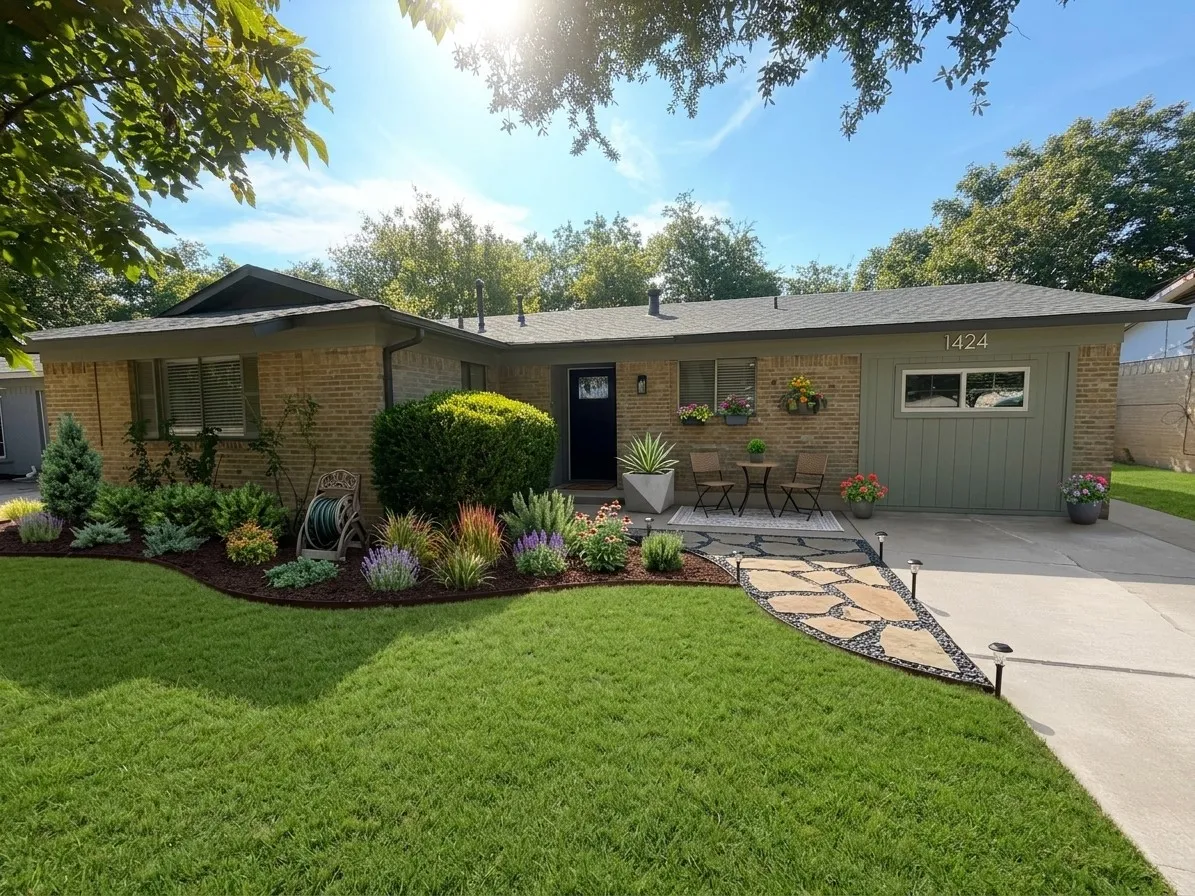 Brick exterior with a gray composition shingle roof