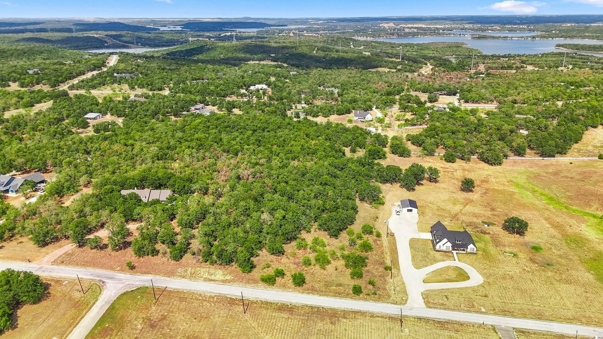 Drone shot showing the lake.