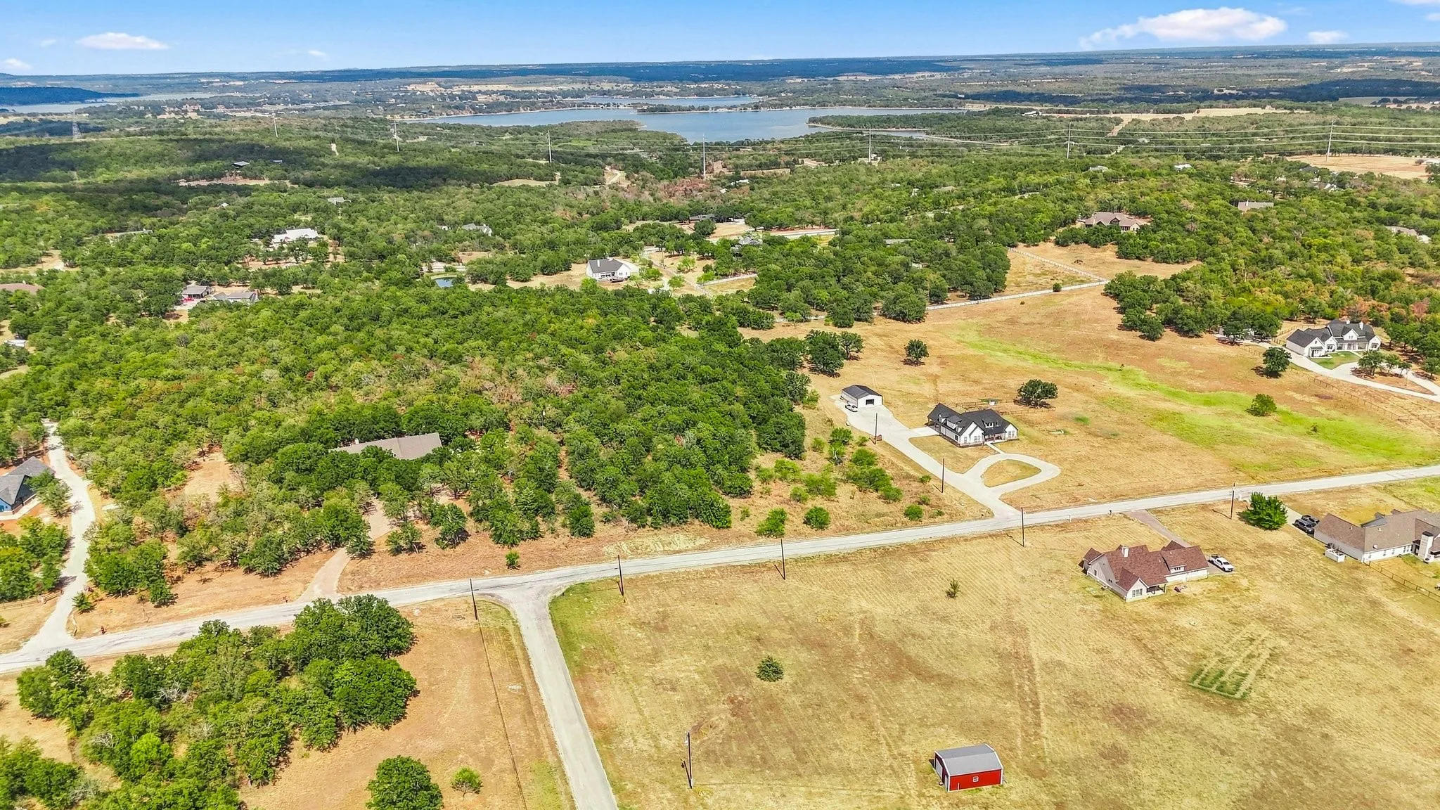 Drone shot showing the lake.