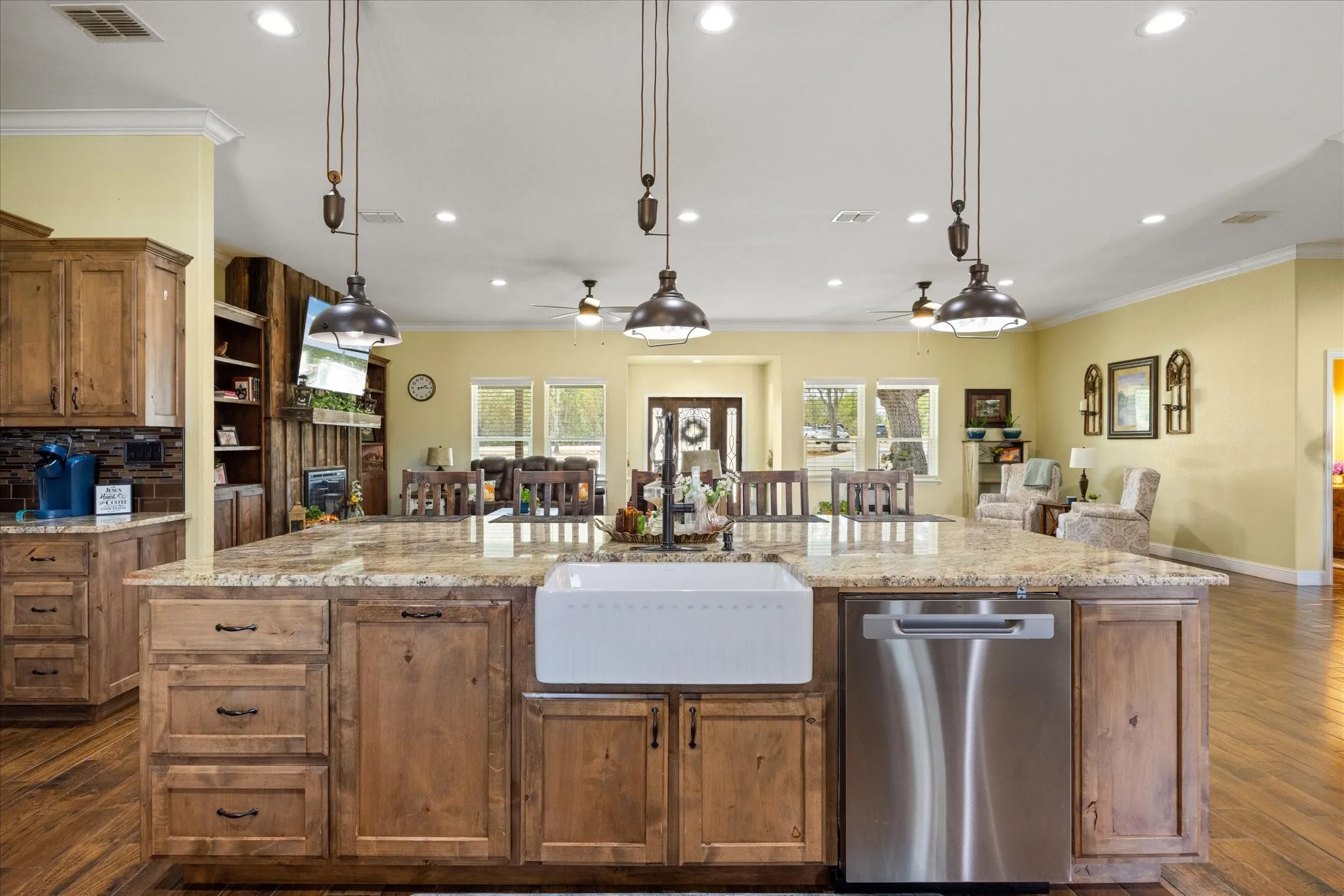 Farm sink and being able to be a part of what's going on in the living room while you're getting dinner ready.