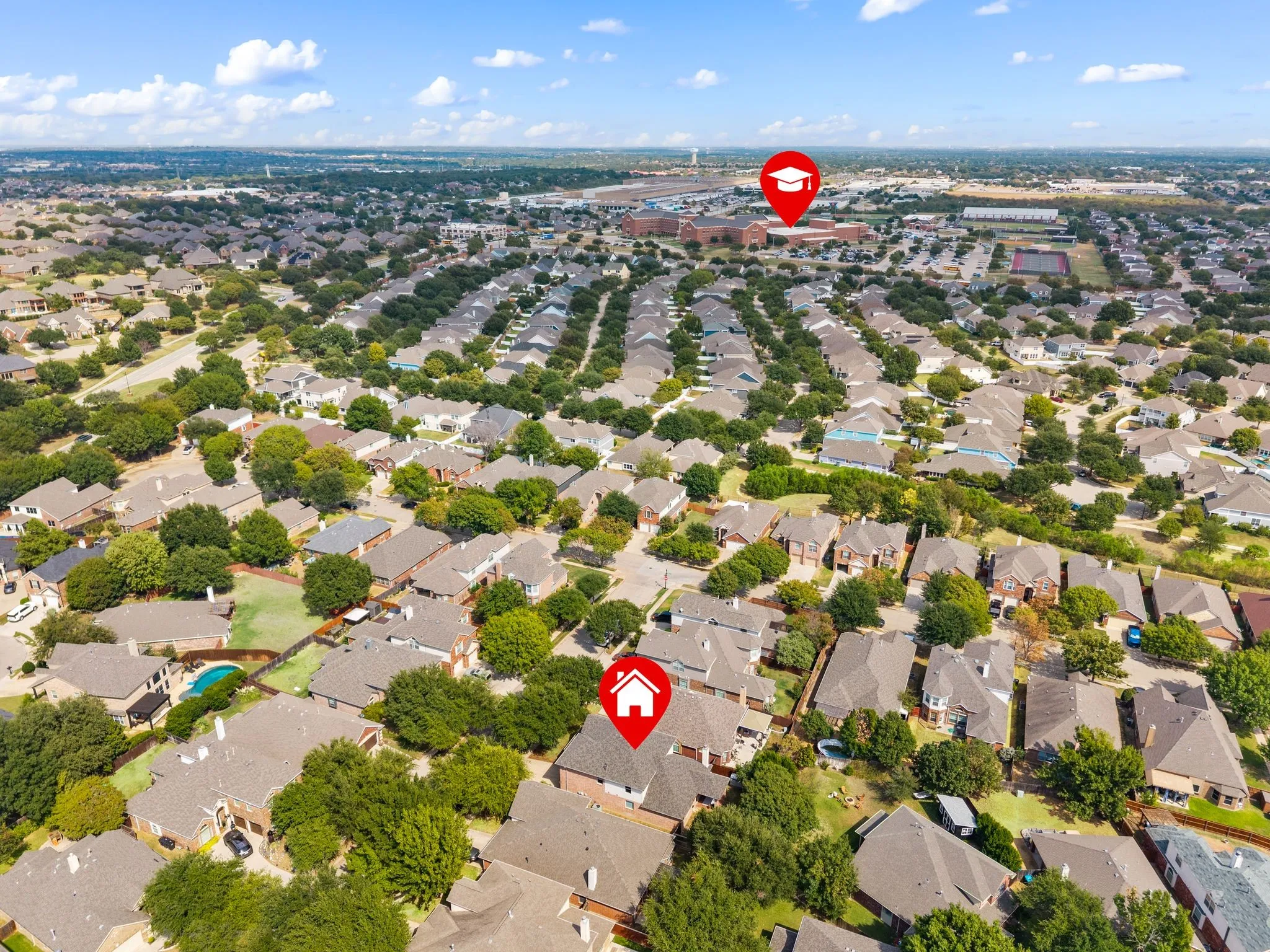 Residential neighborhood with established homes and mature trees