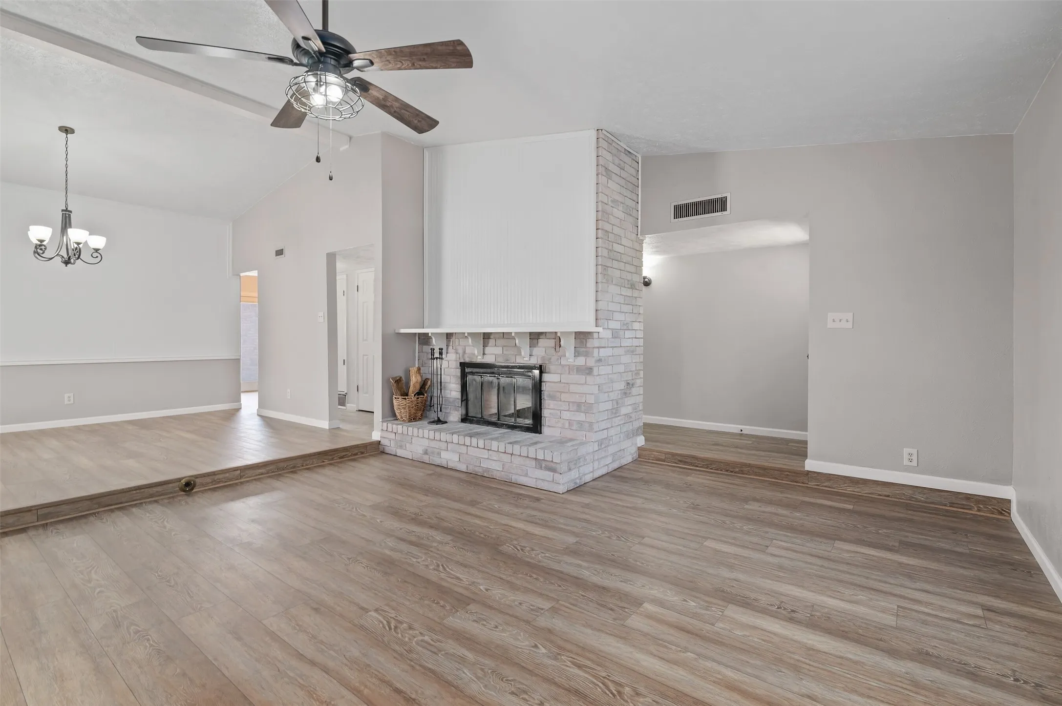 Welcome to this recently updated 3 bedroom 2 bath home. Living room with fireplace and dining area.