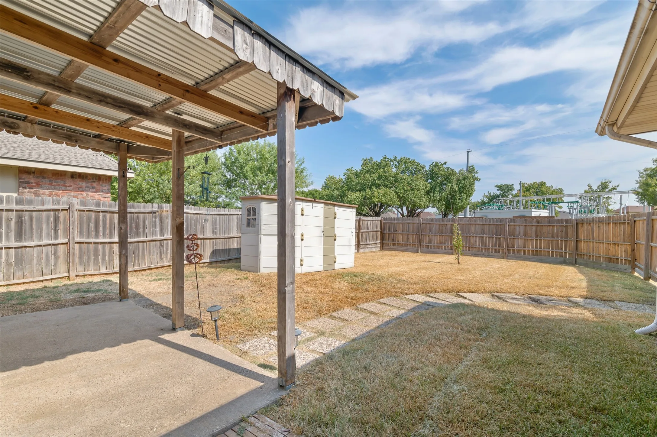 Covered patio and shed