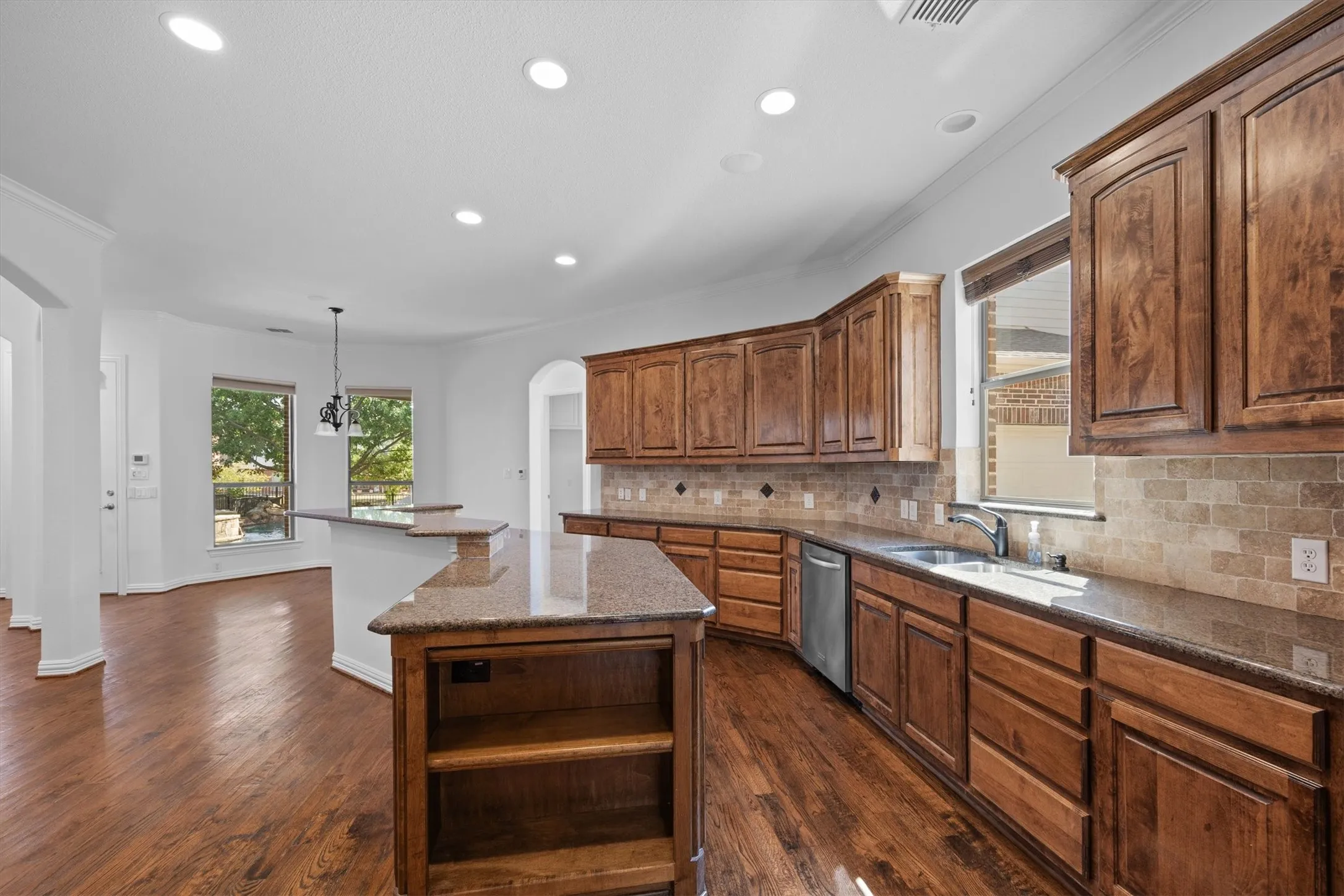 The kitchen island is perfect for serving.