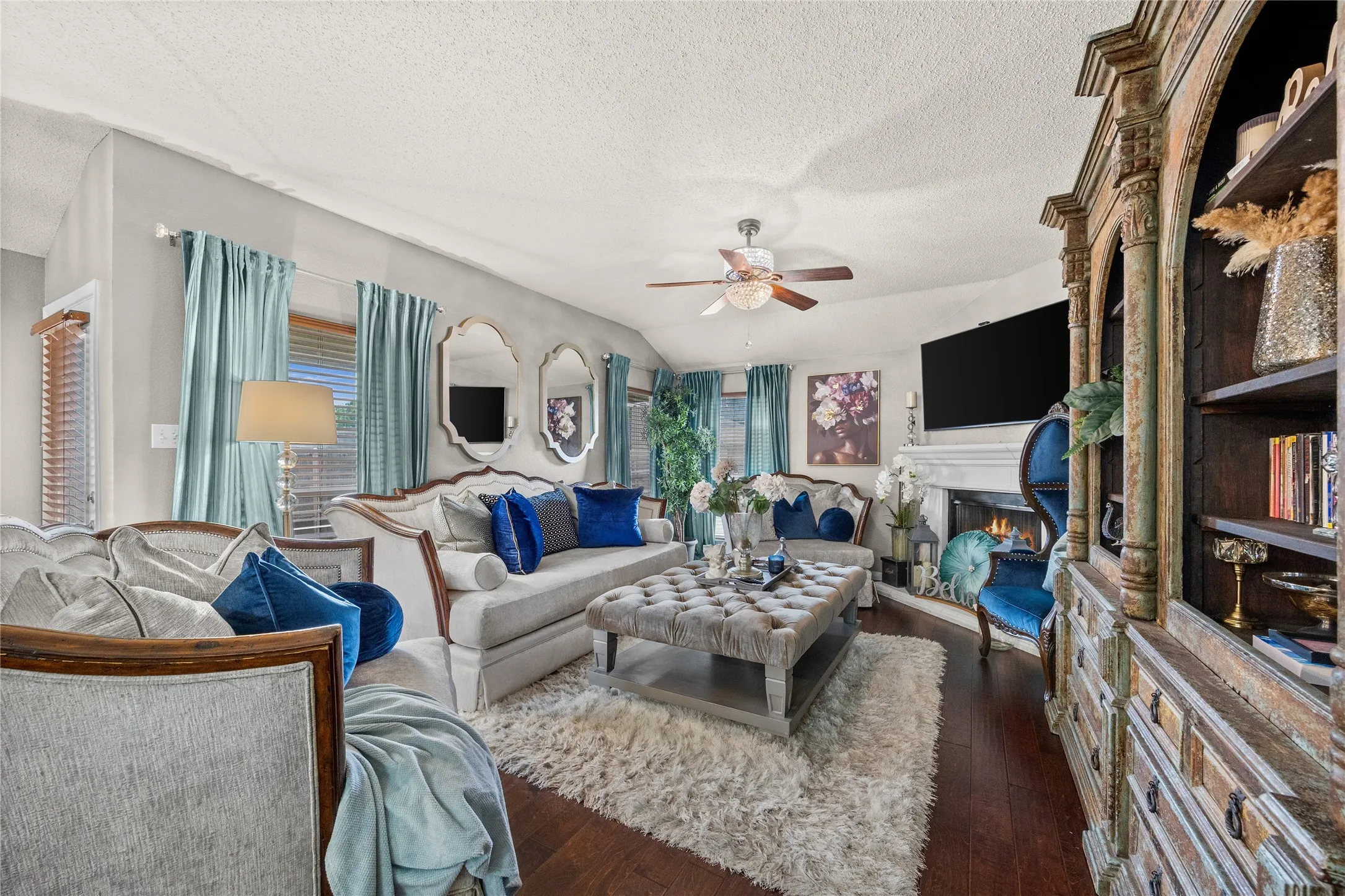 2ND LIVING AREA-FAMILY ROOM W-BEAUTIFUL WOOD FLOORING AND FIREPLACE