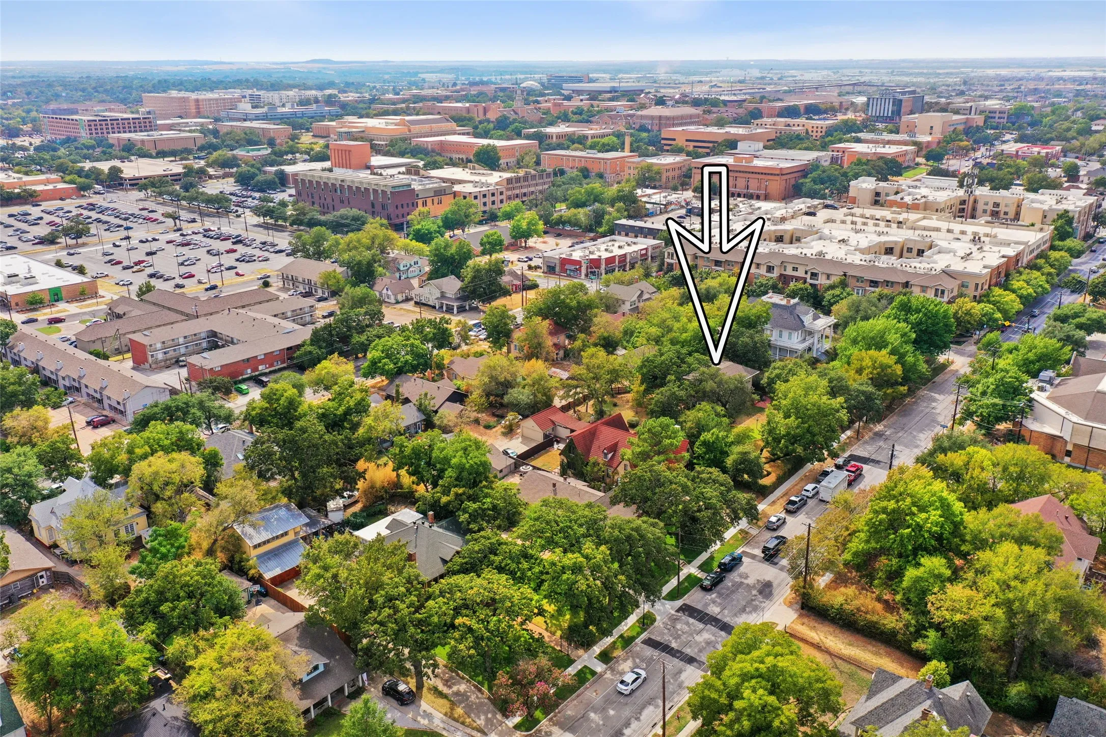 View west from the home to UNT campus