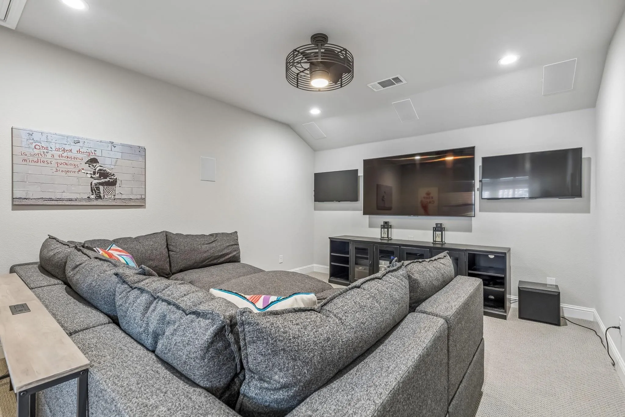 Private media room offers the ultimate home entertainment experience.