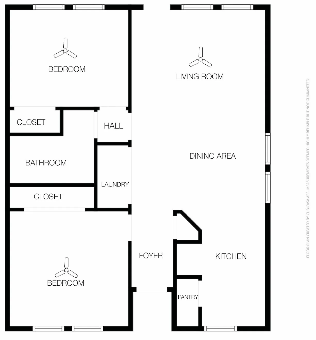 Efficient 2-bedroom, 1-bath floor plan includes defined living and dining spaces plus a separate full-size utility room. | 5933 Robinwood
