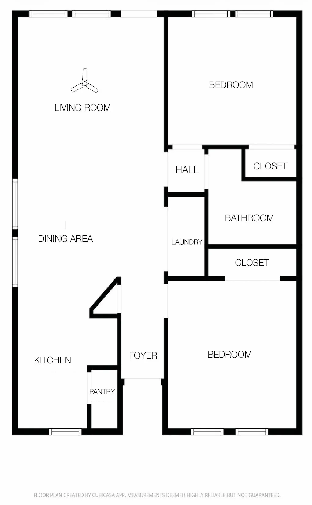 Thoughtfully arranged 2-bedroom, 1-bath floor plan with defined living and dining spaces and a separate full-size utility room. | 5931 Robinwood