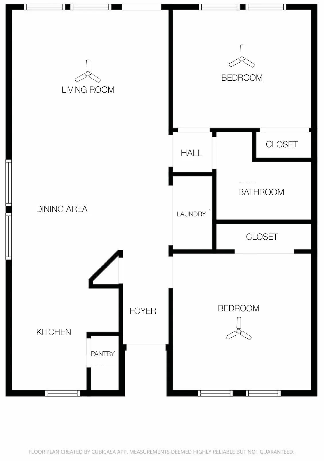 Thoughtfully arranged 2-bedroom, 1-bath floor plan with defined living and dining spaces and a separate full-size utility room. | 5959 Robinwood
