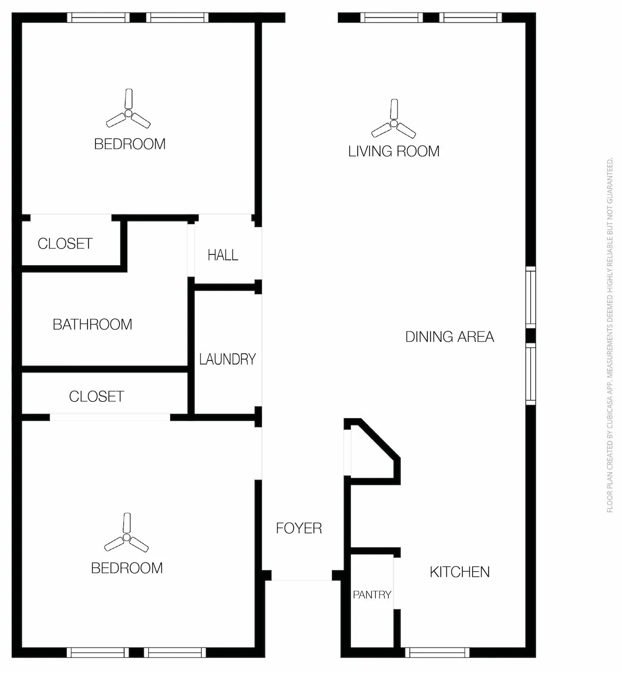 Thoughtfully arranged 2-bedroom, 1-bath floor plan with defined living and dining spaces and a separate full-size laundry room. | 5961 Robinwood