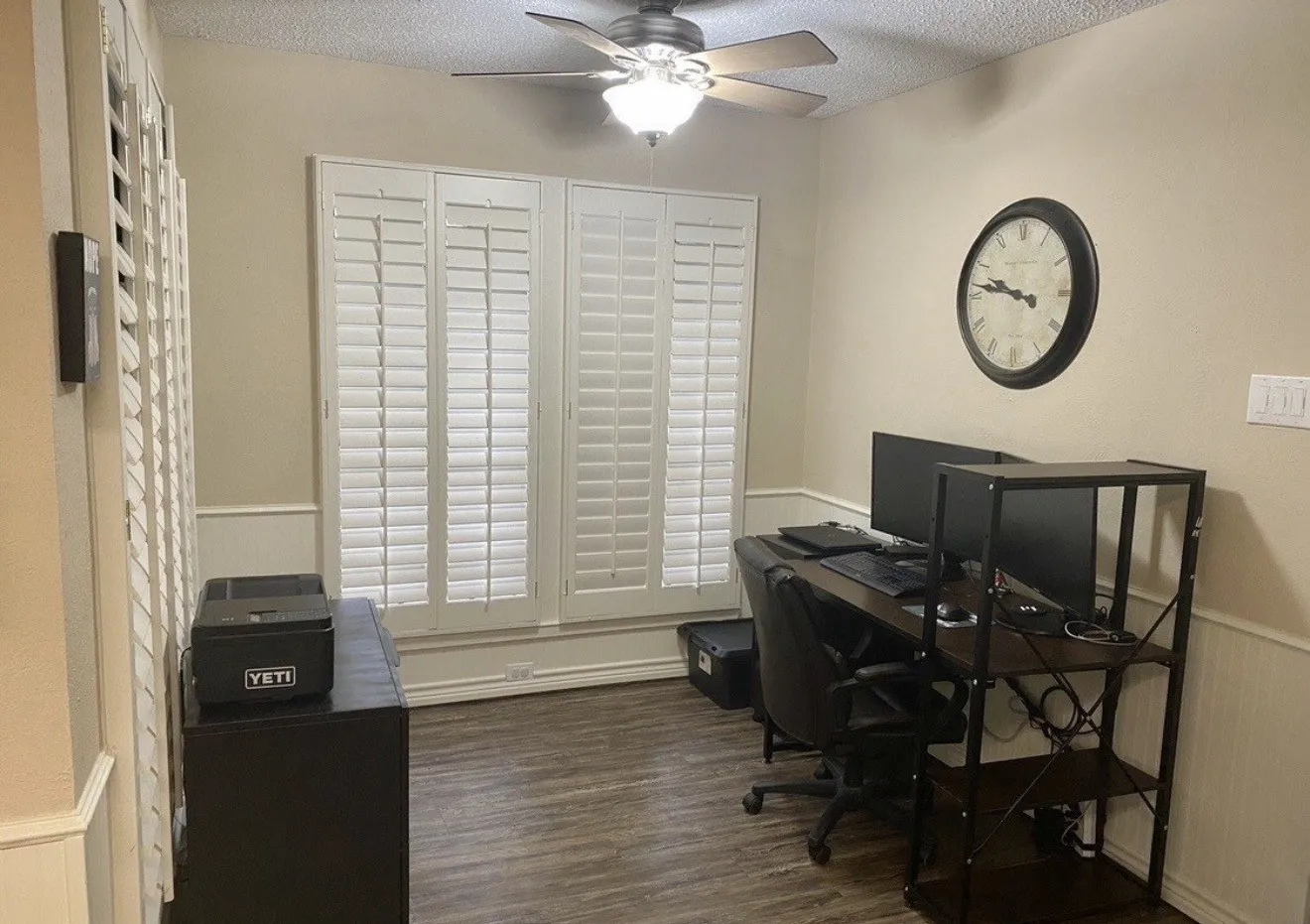 breakfast nook or office with plantation shutters