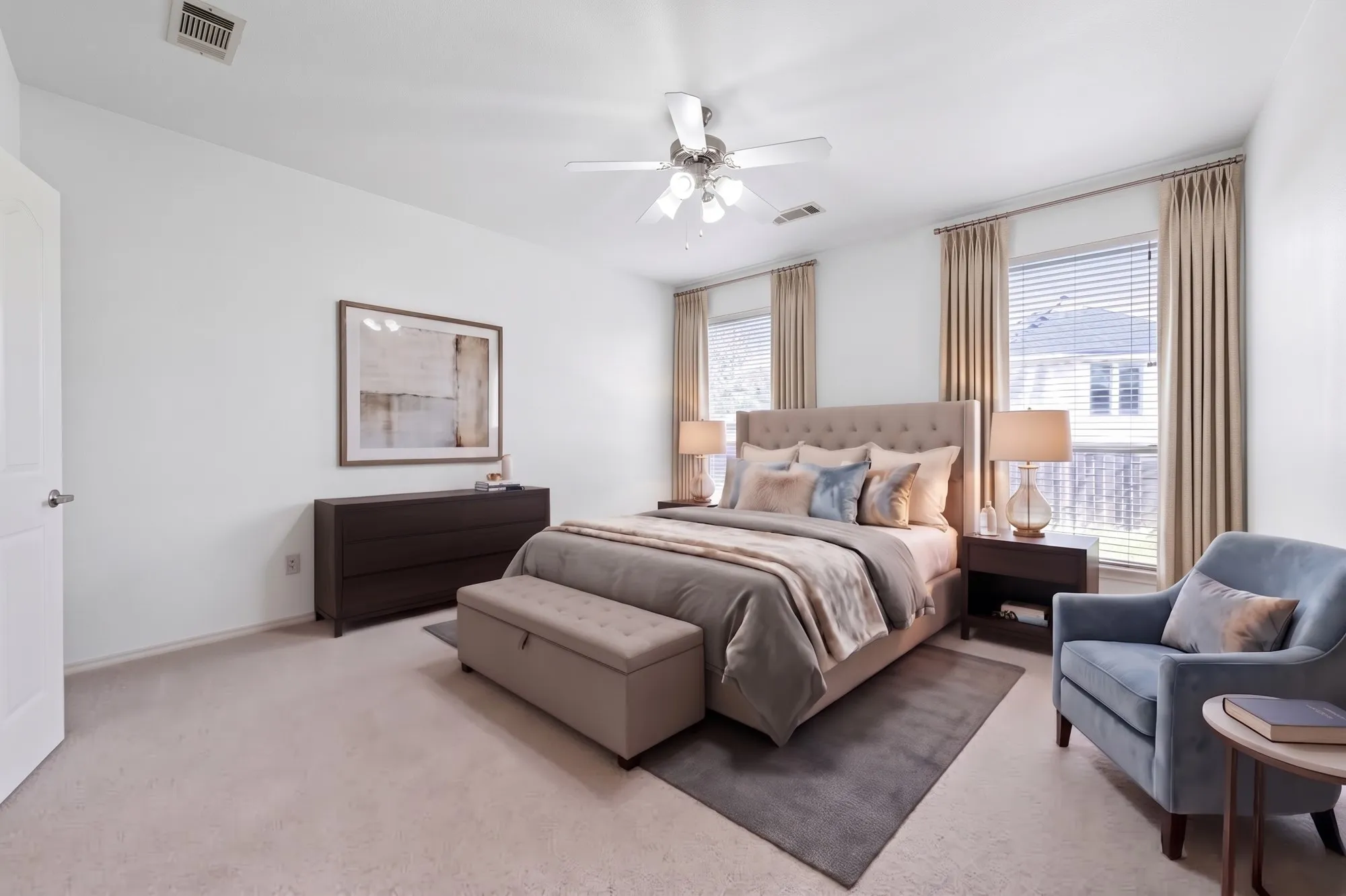 virtually staged bedroom with visualized white walls and ceilings