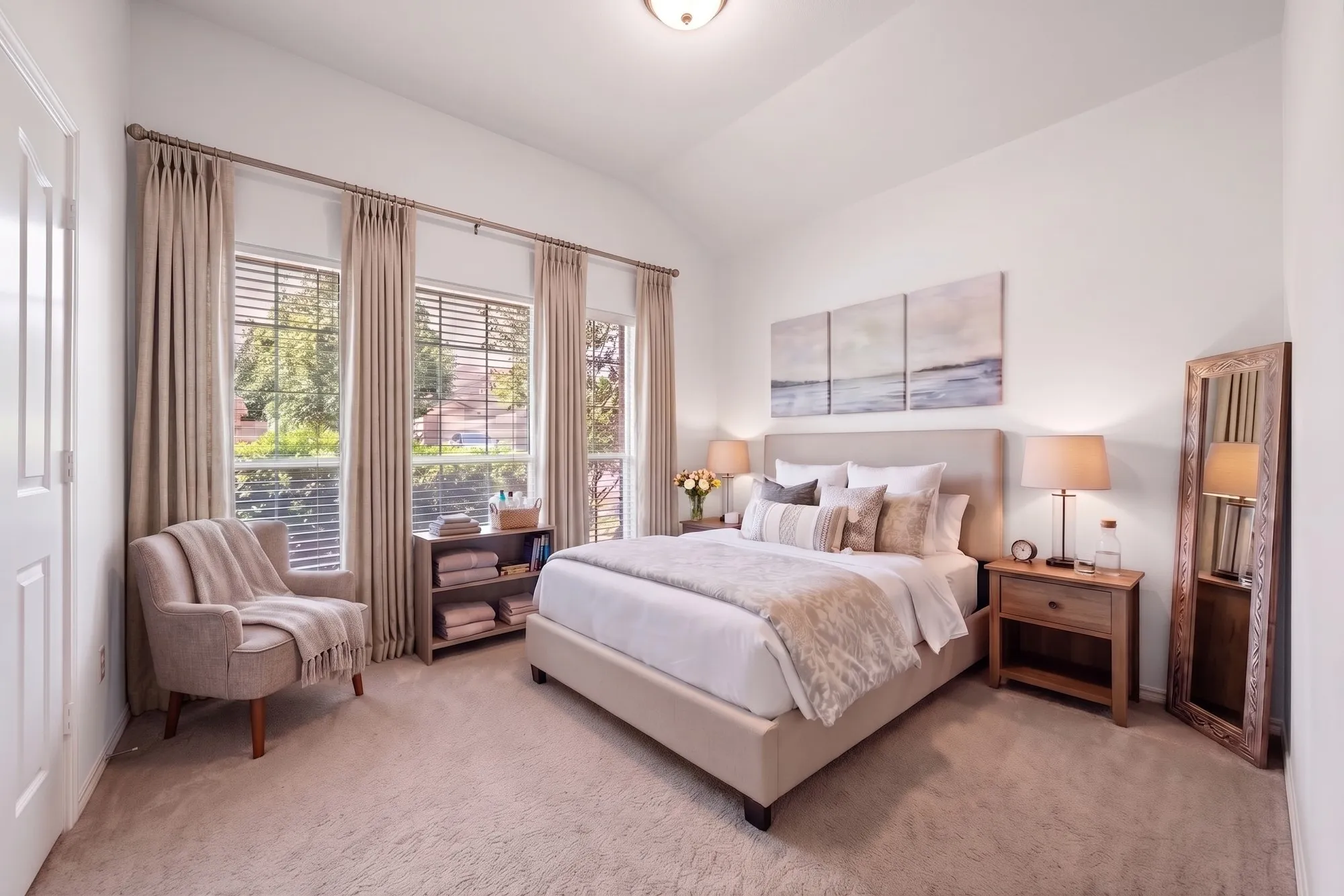 virtually staged bedroom with visualized white walls and ceilings